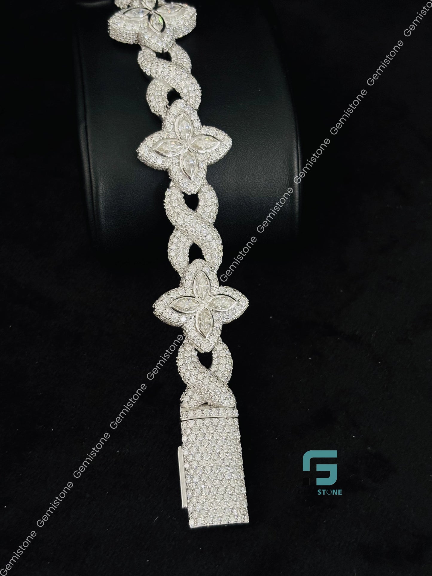 Moissanite Hip Hop 925 Sterling Silver Clover Bracelet