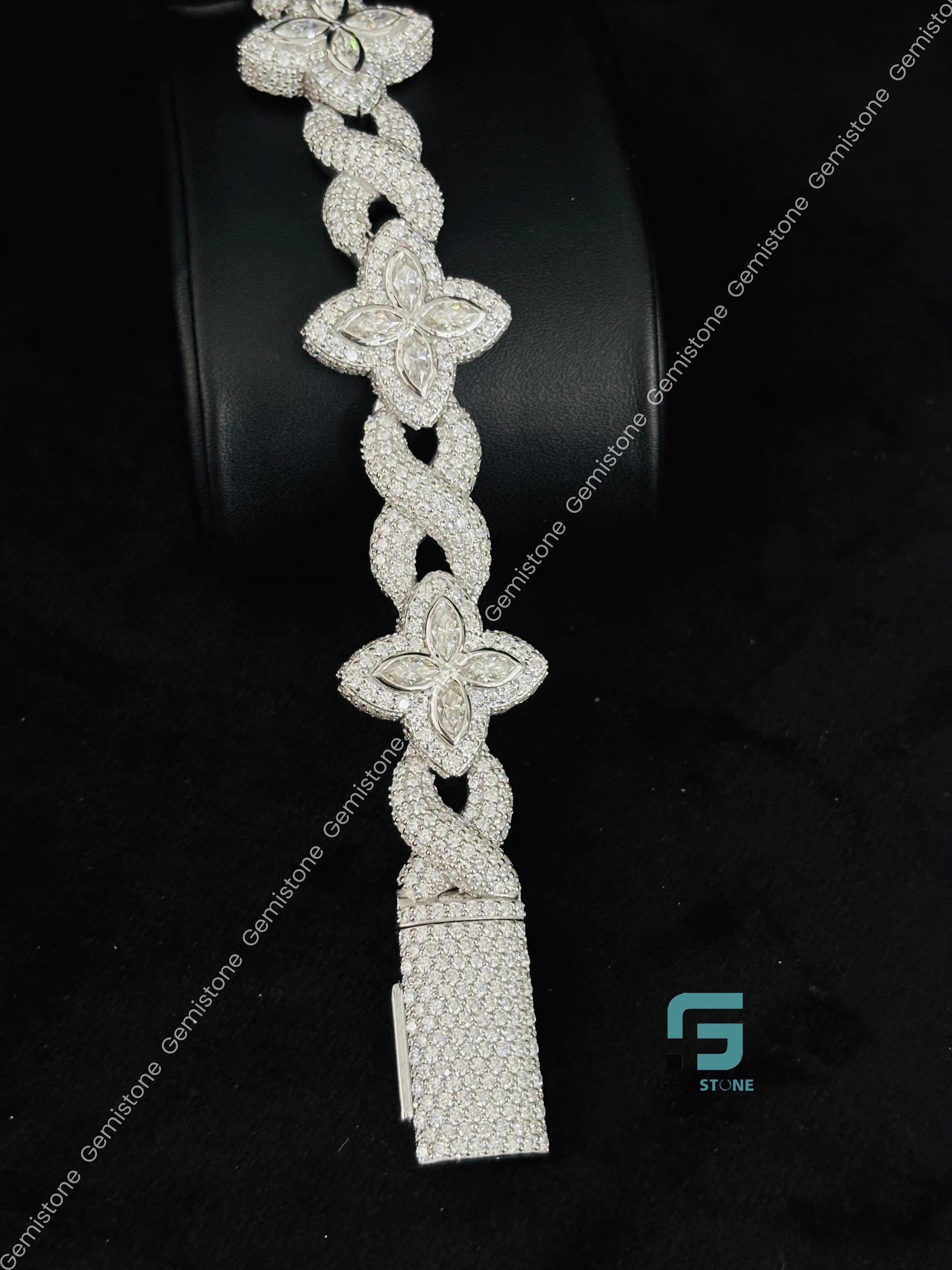 Moissanite Hip Hop 925 Sterling Silver Clover Bracelet