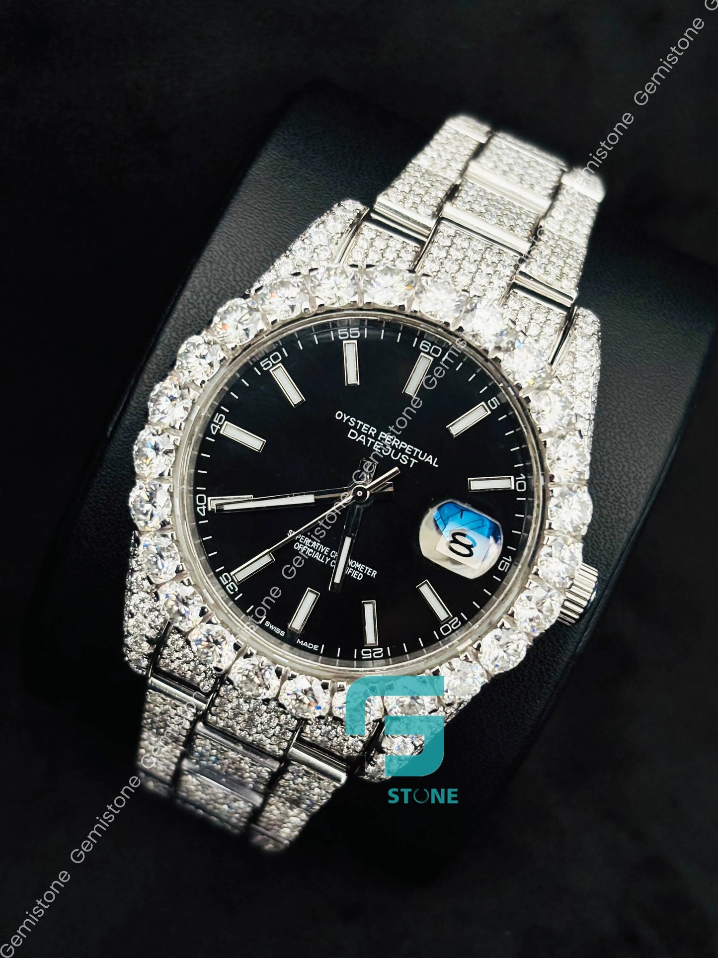 Moissanite Hip Hop Big Bezel Black Dial Watch