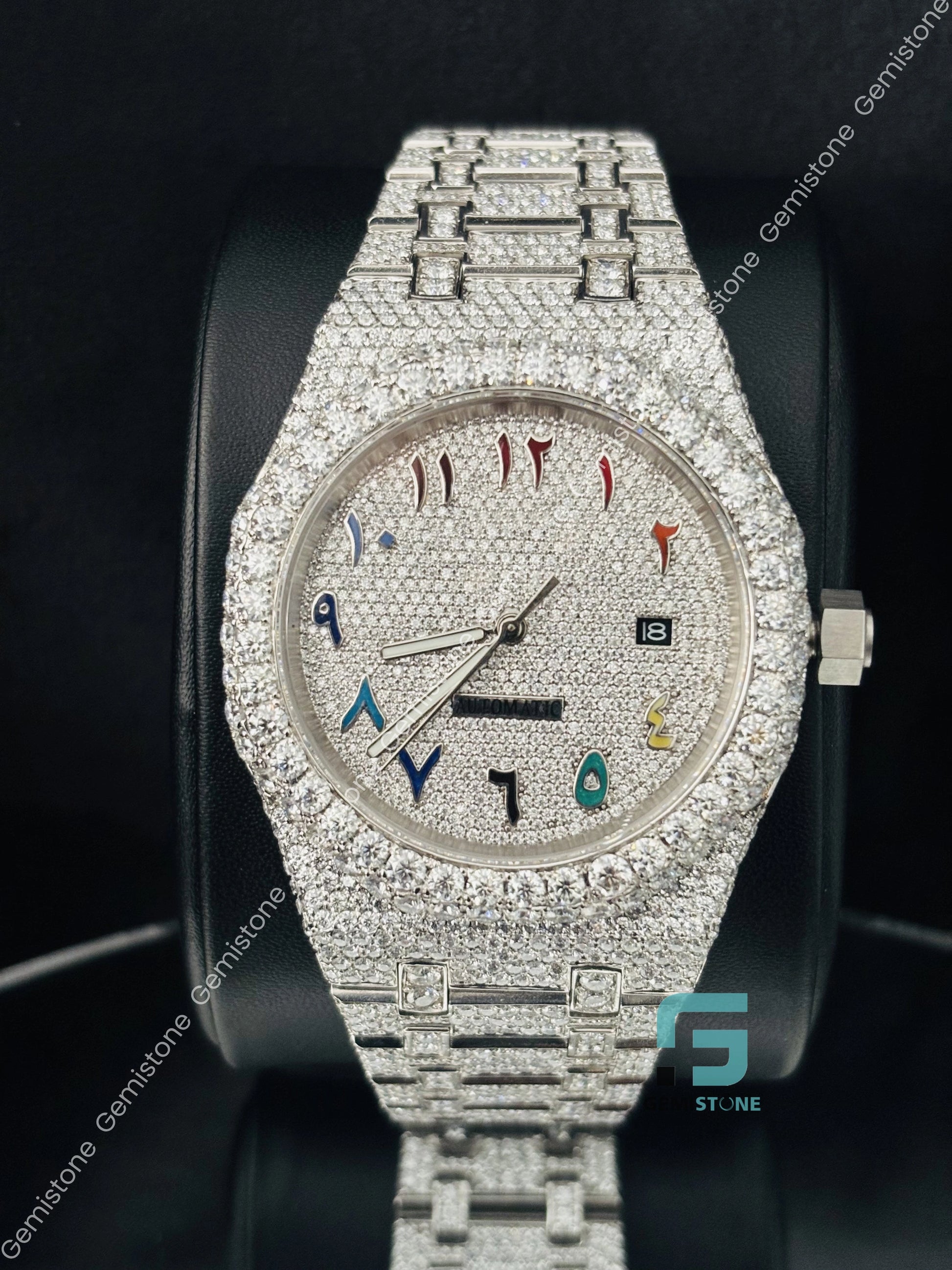 Moissanite Hip Hop Fully Ice Out Arabic Number Watch for Men
