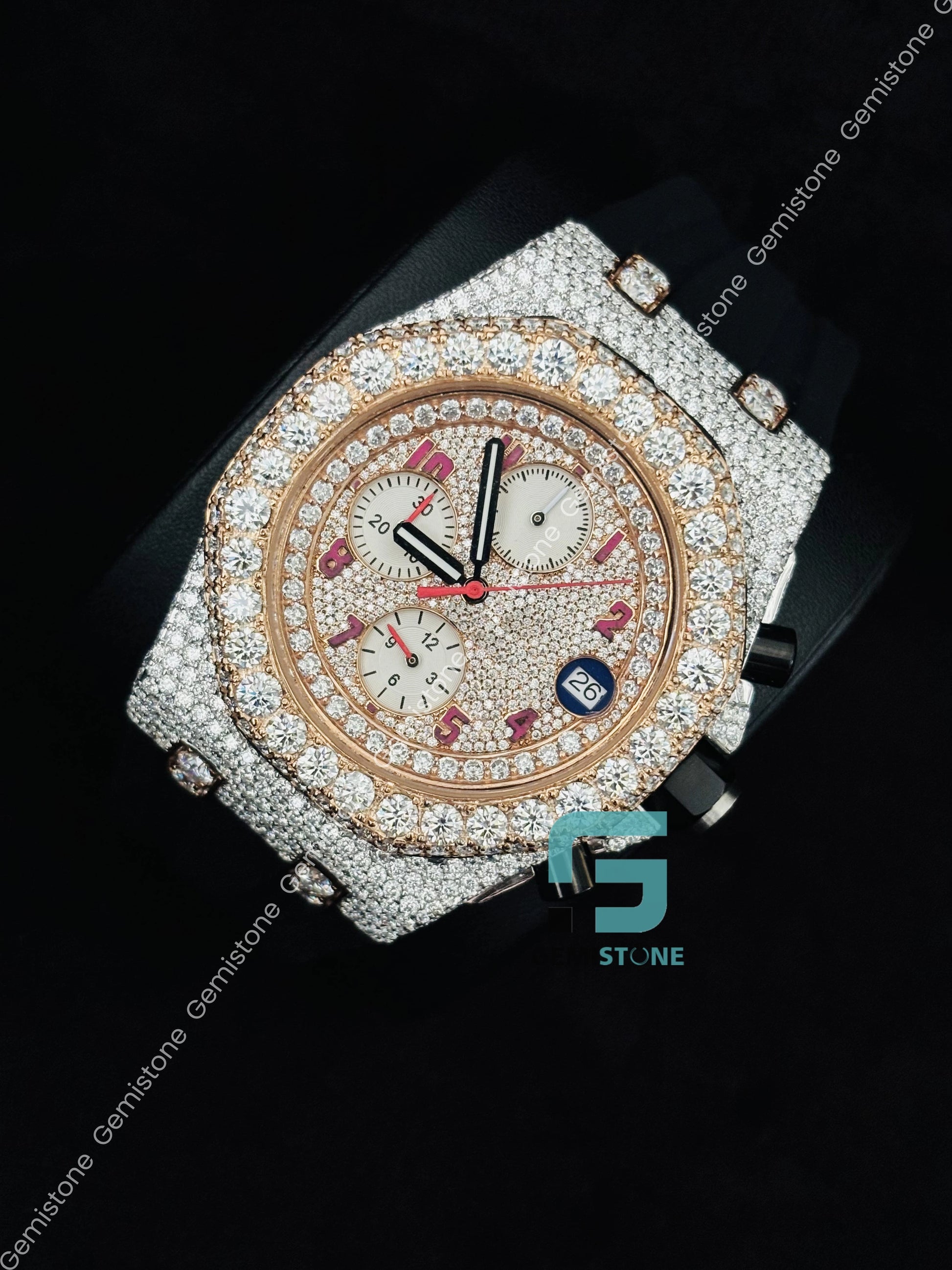 Moissanite Hip Hop Pink Number Moissanite Wrist Watch