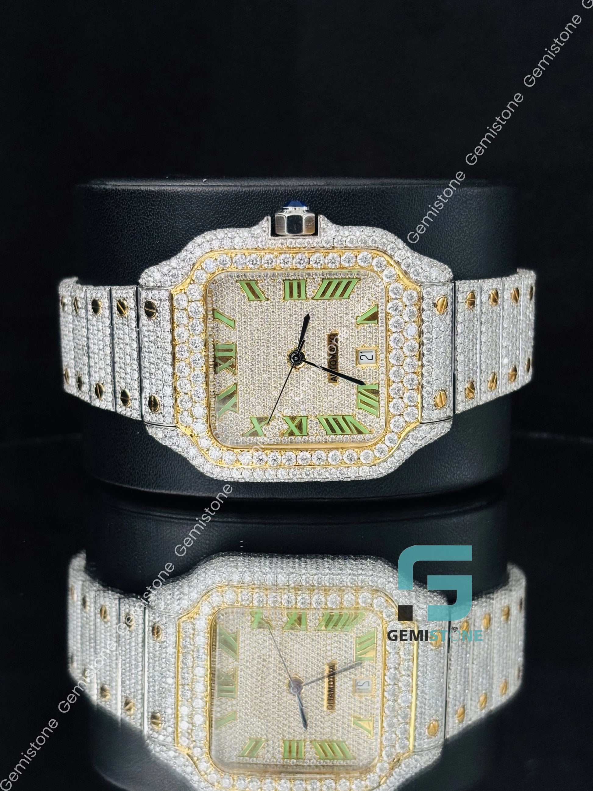 Moissanite Hip Hop Yellow Gold Plated Watch For Men