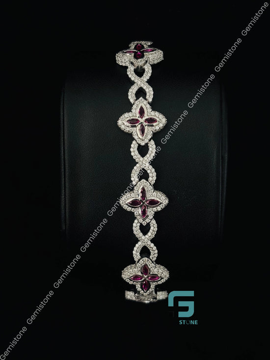 Moissanite Hip hop Pink Clover Bracelet
