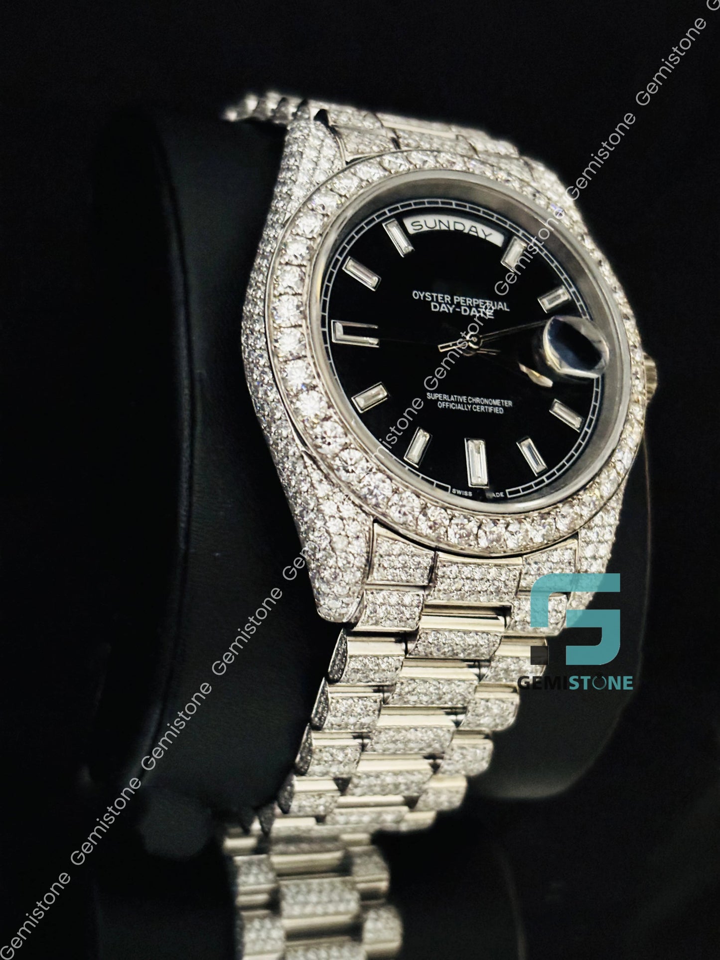 Moissanite Iced Out Black Dial Watch