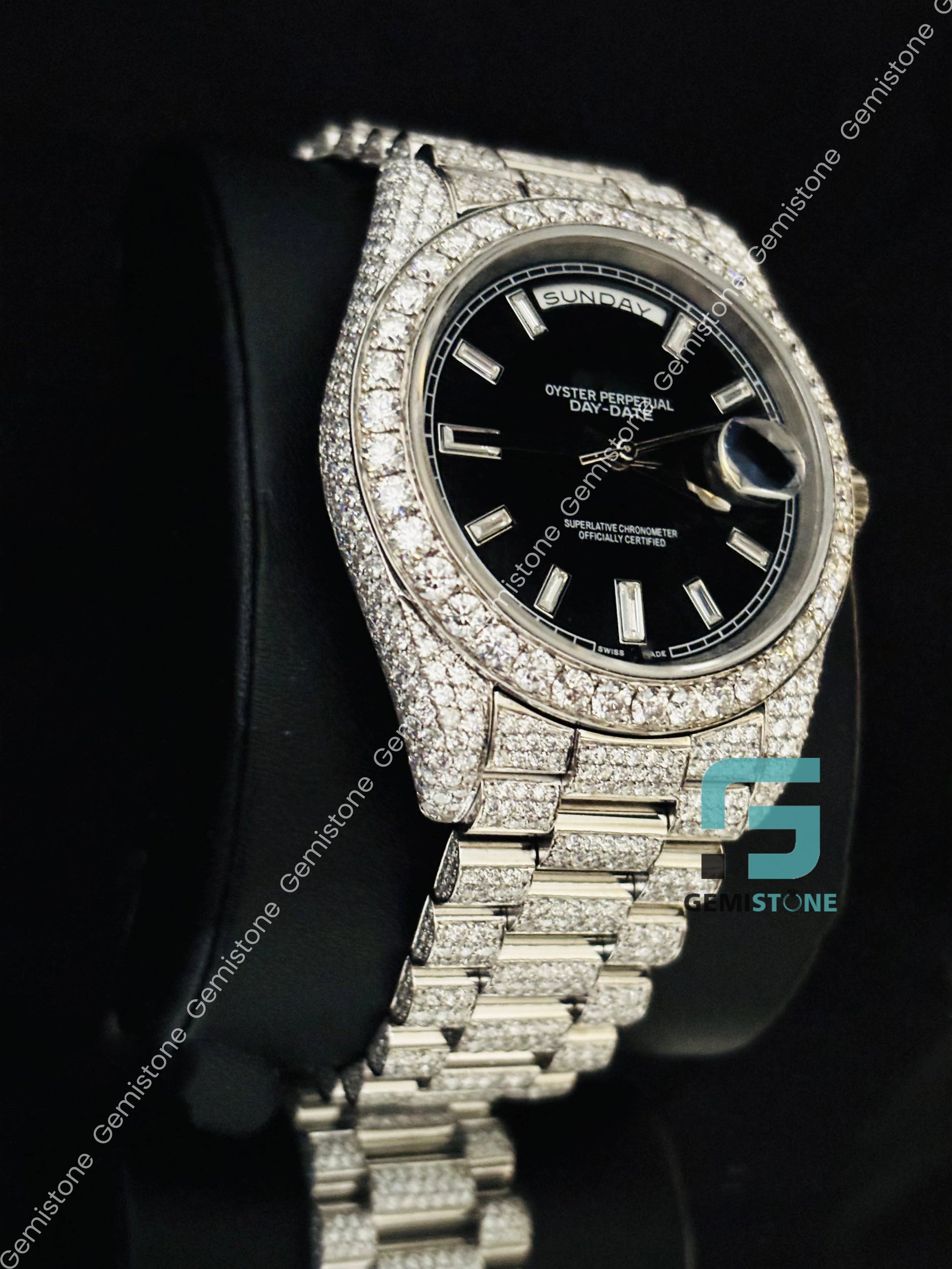 Moissanite Iced Out Black Dial Watch