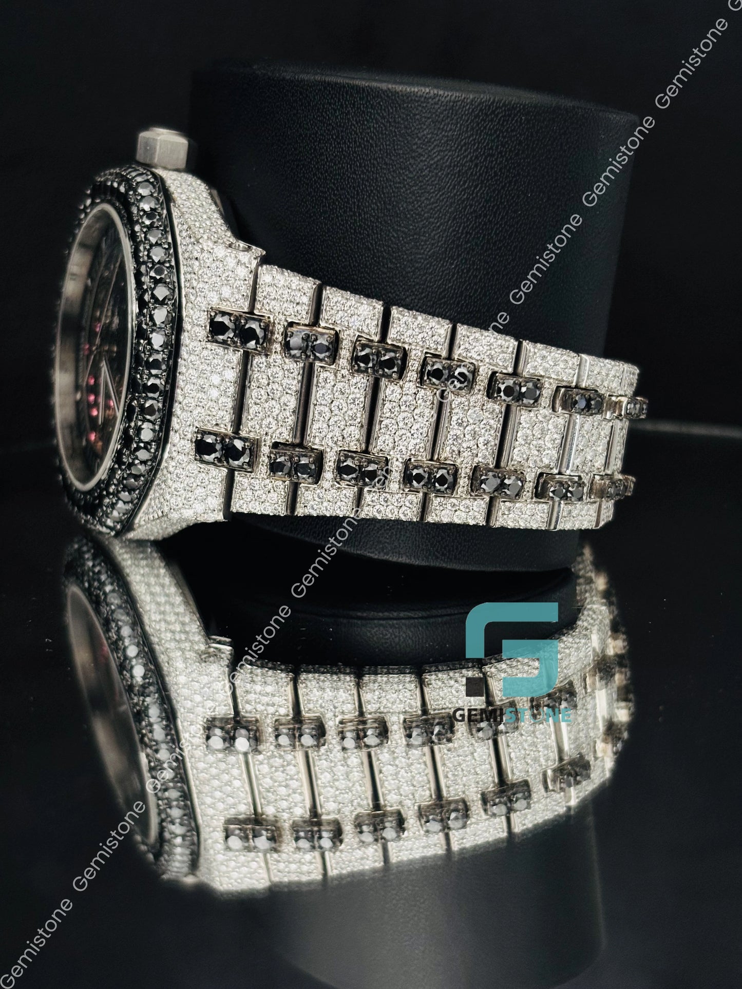 Moissanite Iced Out Black_ White Diamond Studded Watch