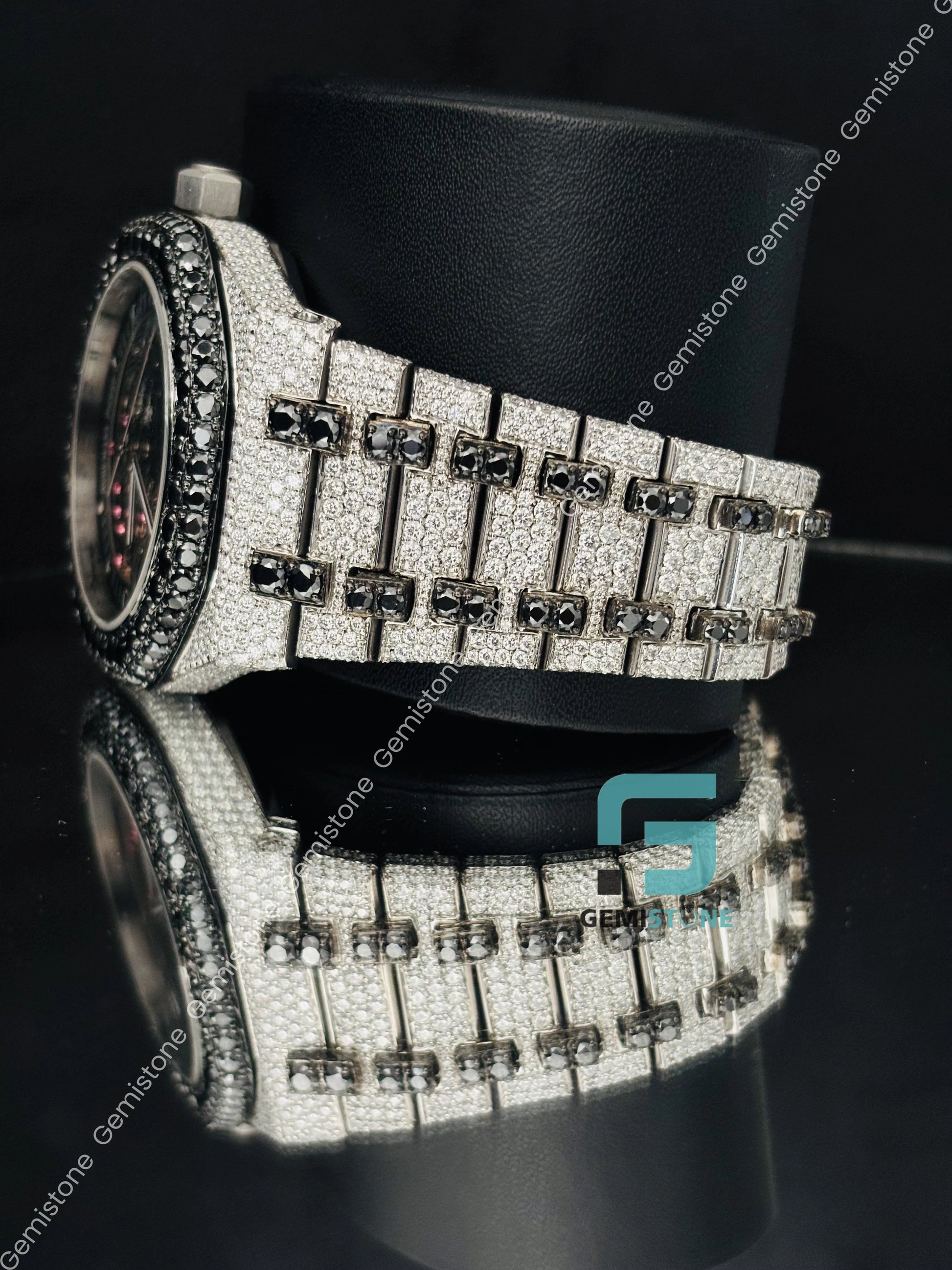 Moissanite Iced Out Black_ White Diamond Studded Watch