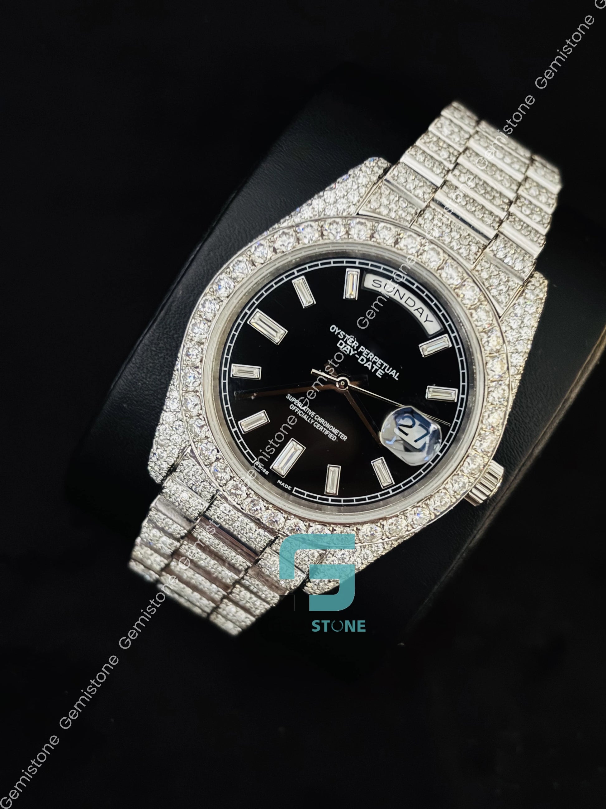 Moissanite Iced Out Day Date Studded Watch For Him