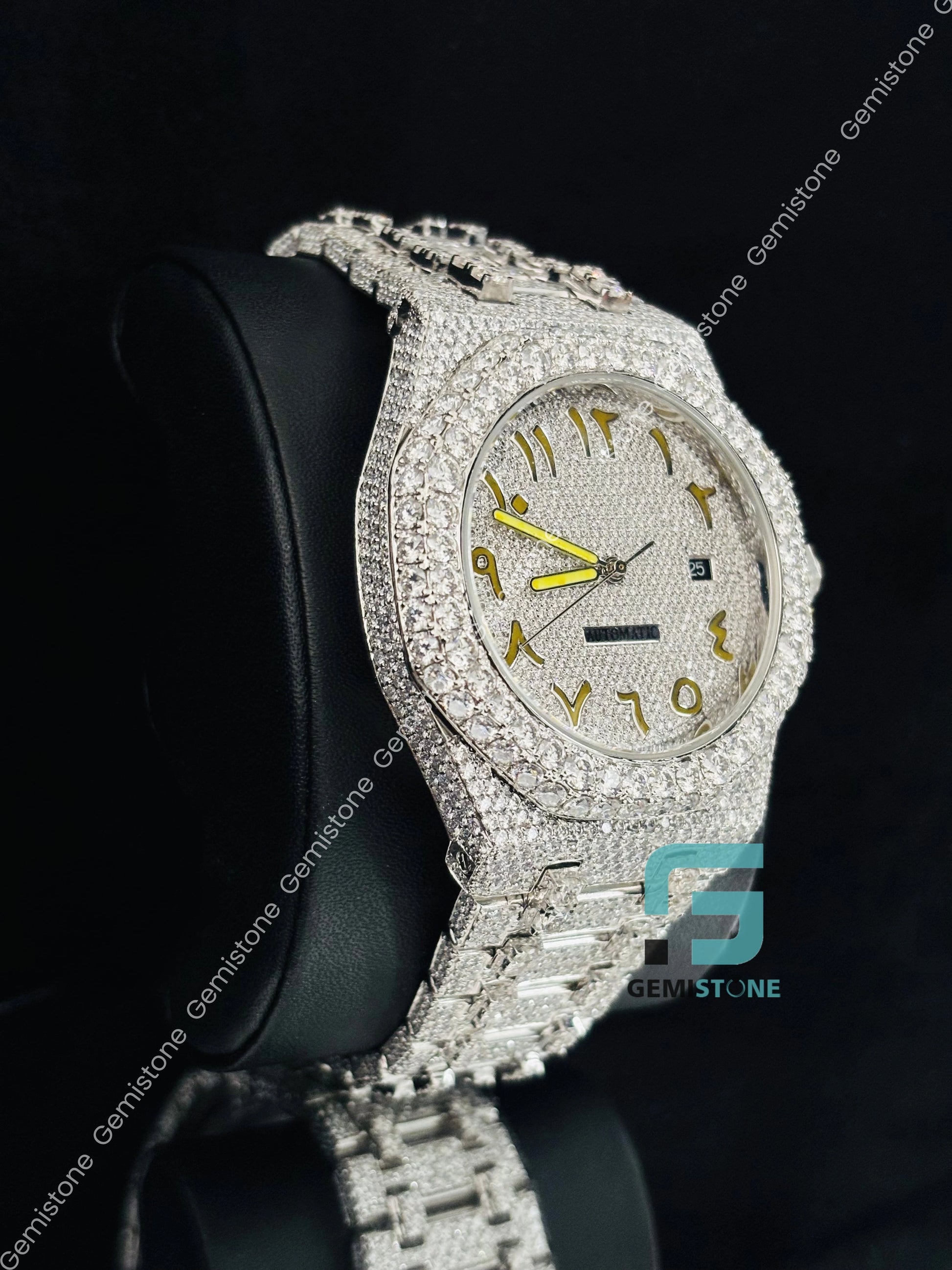 Moissanite Iced Out Fully Studded Arabic Number Watch for Him