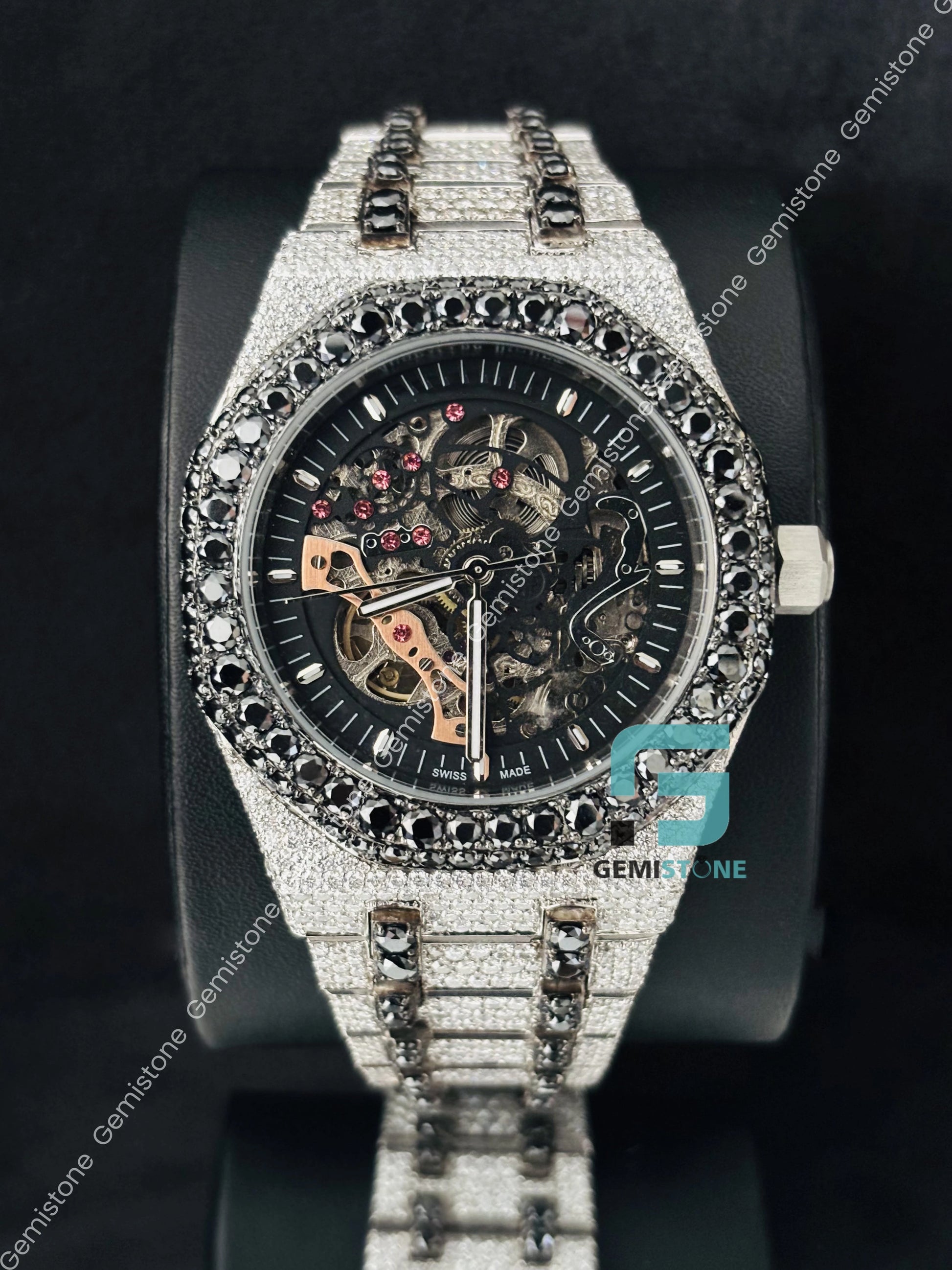 Moissanite Iced Out Hip Hop Black_ White Diamond Watch
