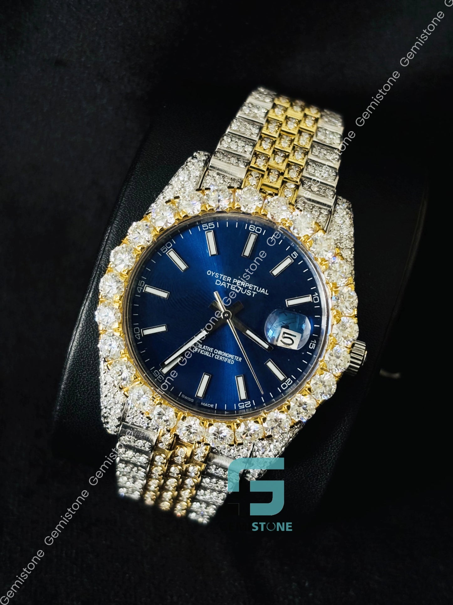 Moissanite Iced Out Hip Hop Blue Dial Watch For Him