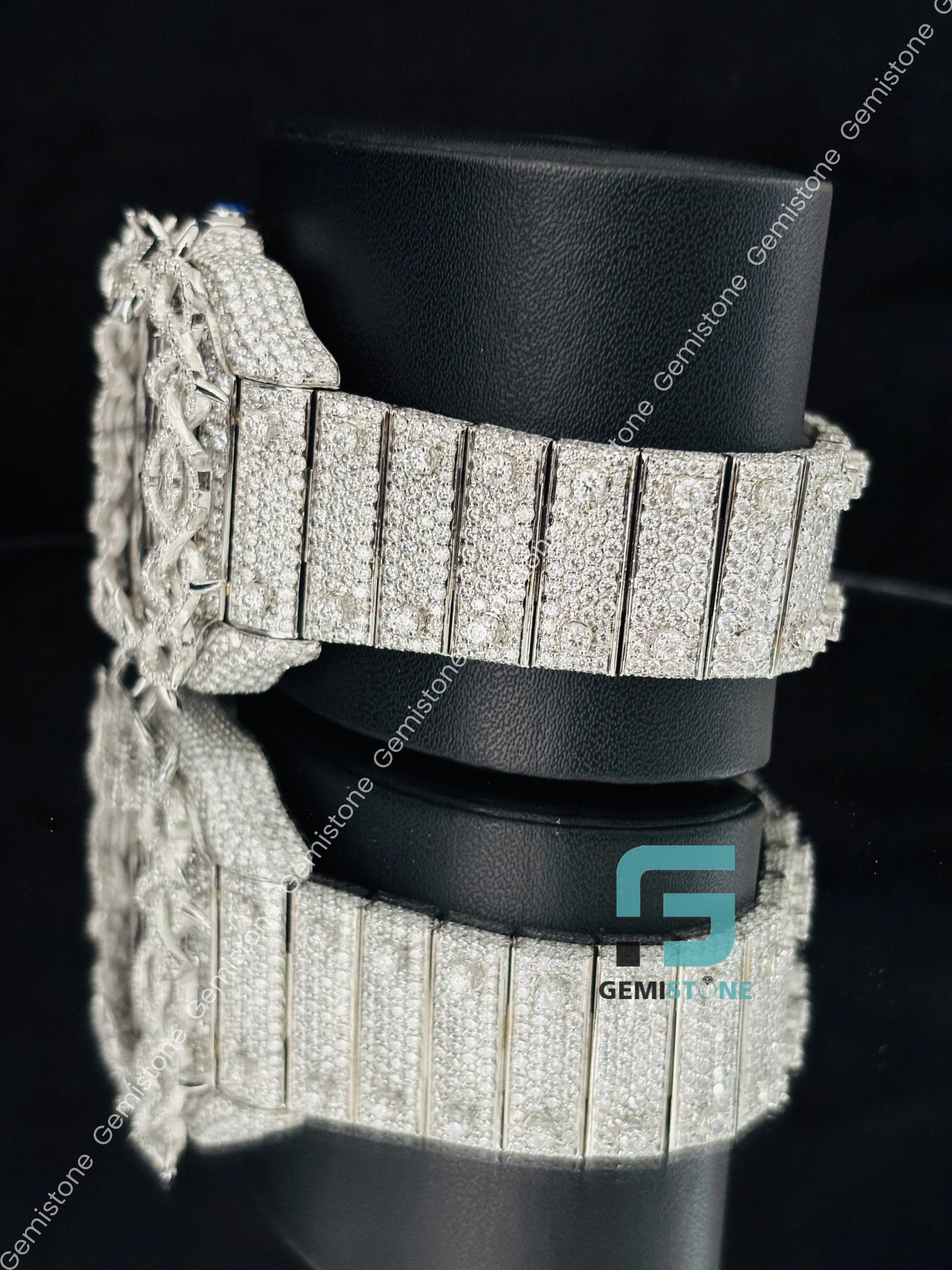 Moissanite Iced Out Hip Hop Bust Down Roman Number Watch For Him
