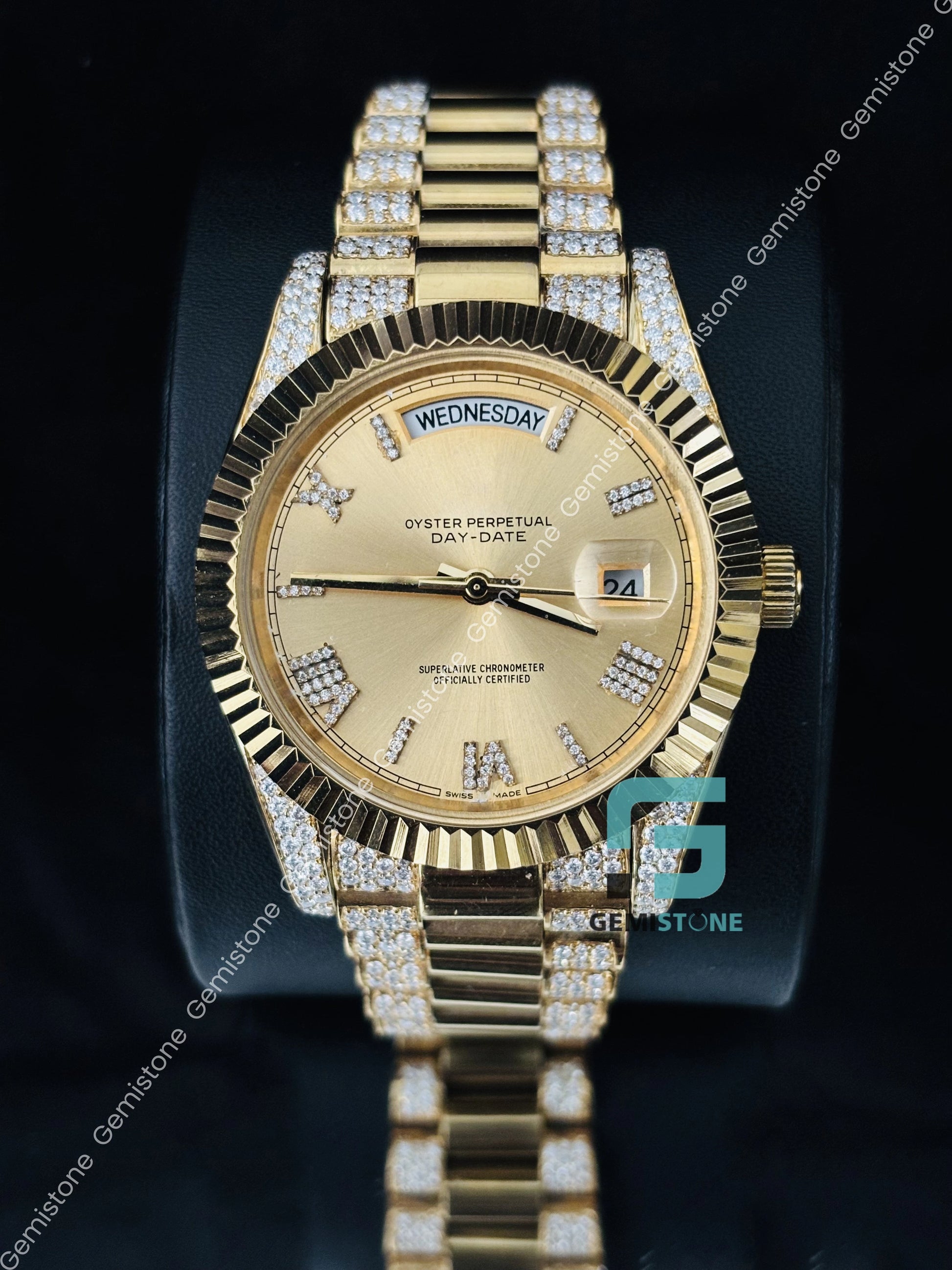 Moissanite Iced Out Hip Hop Yellow Gold Plated Watch
