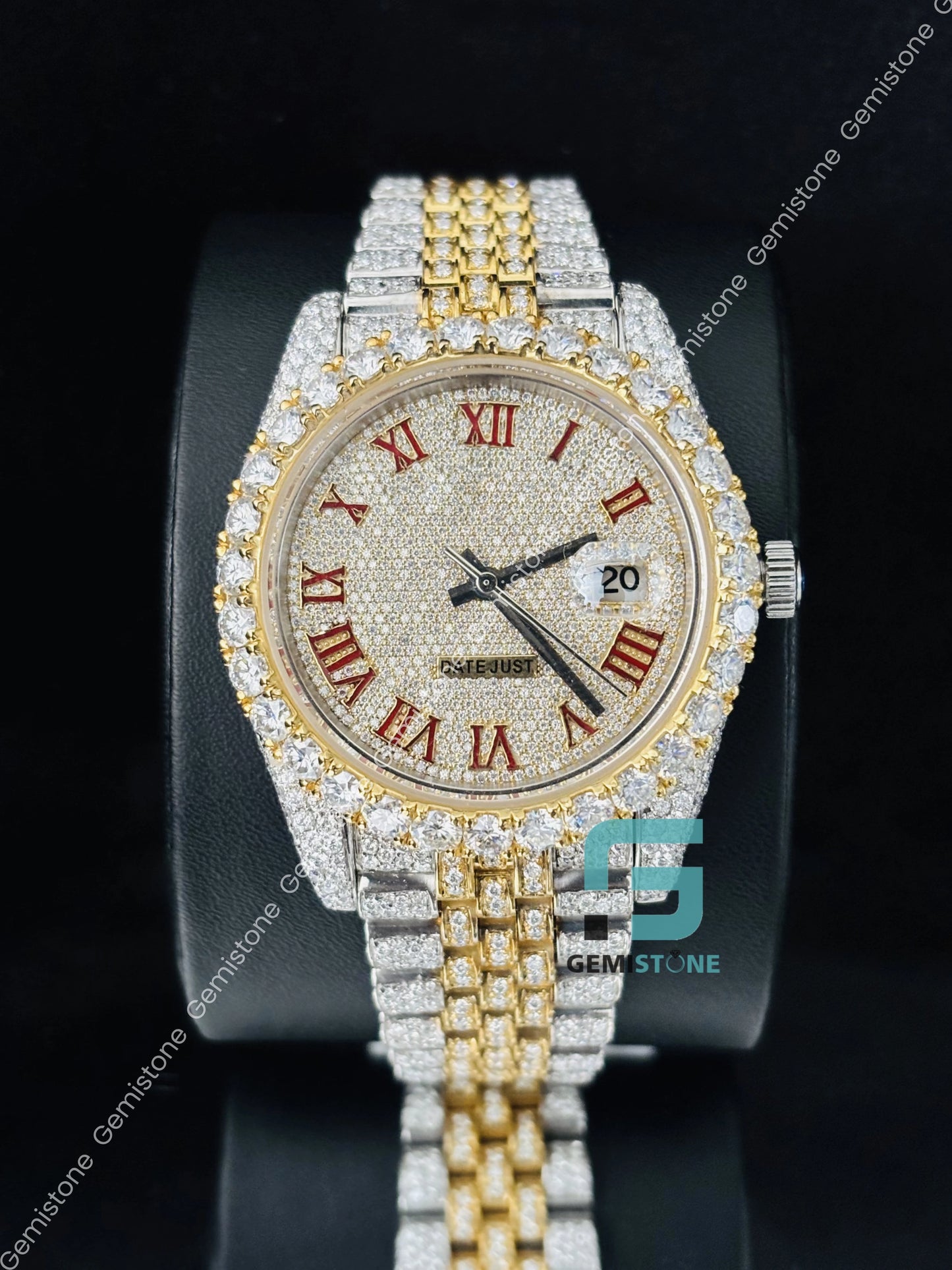 Moissanite Iced Out Red Roman Number Watch