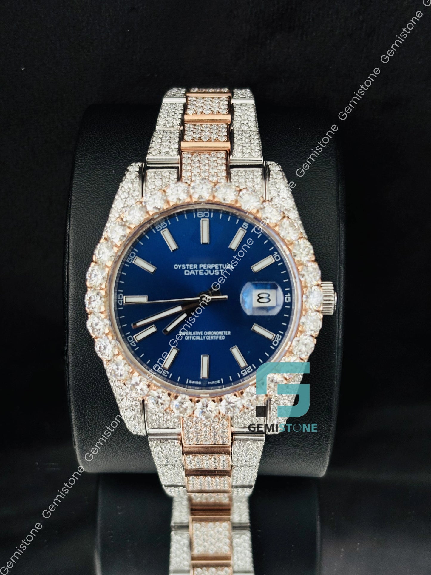 Moissanite Iced Out Royal Blue Dial Automatic Watch