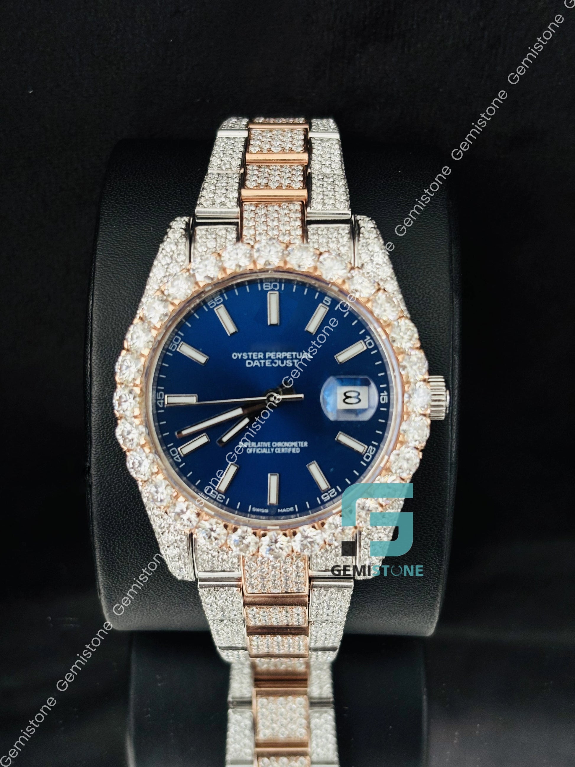 Moissanite Iced Out Royal Blue Dial Automatic Watch