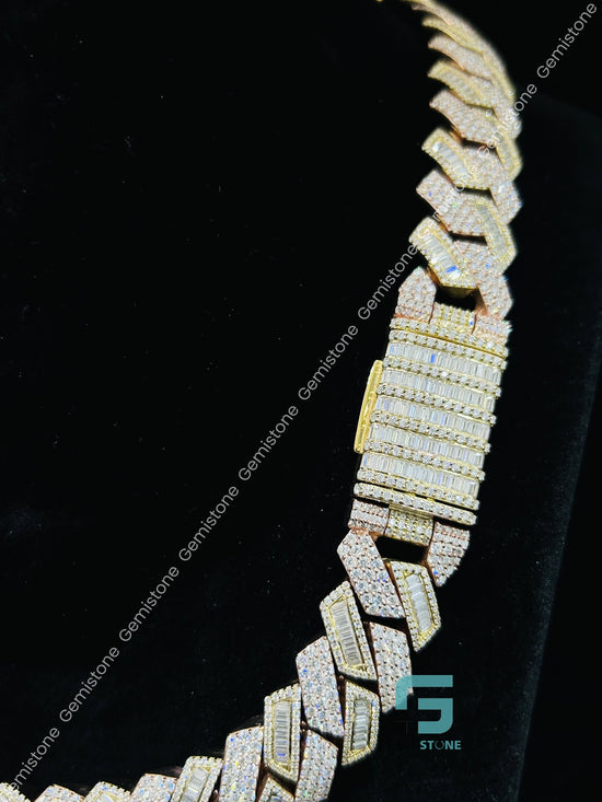 Moissanite Iced out Monaco Dual Tone Cuban Link Chain