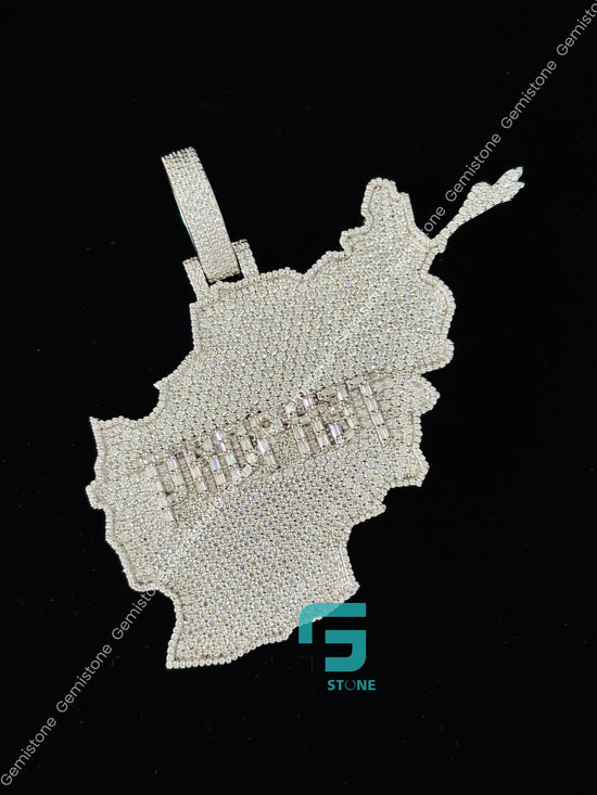 Moissanite Iced out Studded Map Pendant