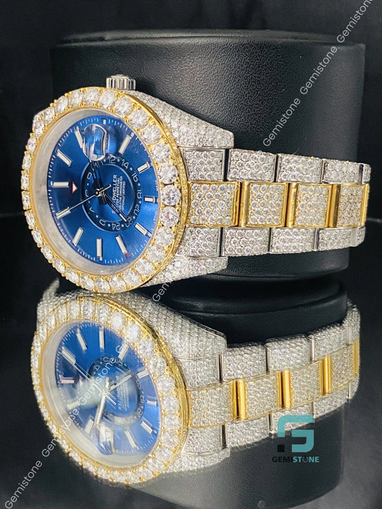 Moissanite Luxury Royal Blue Dial Moissanite Hip Hop Watchs