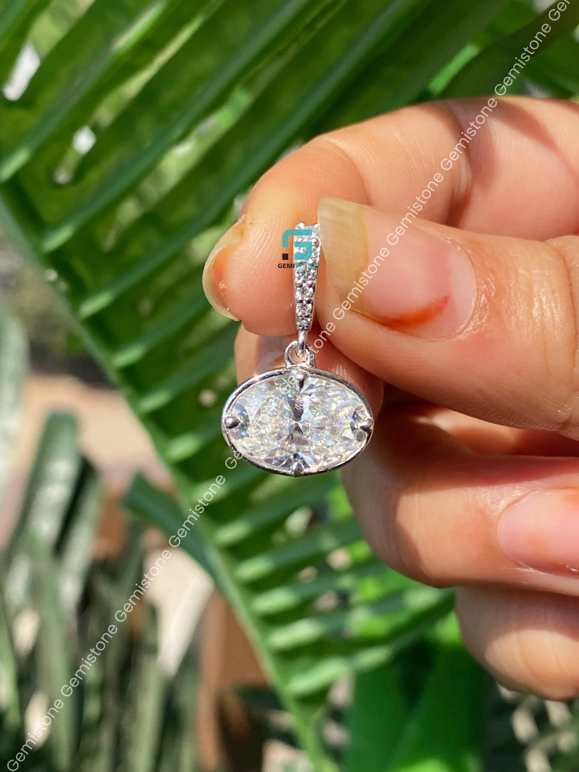 Moissanite Oval Bezel Set Pendant