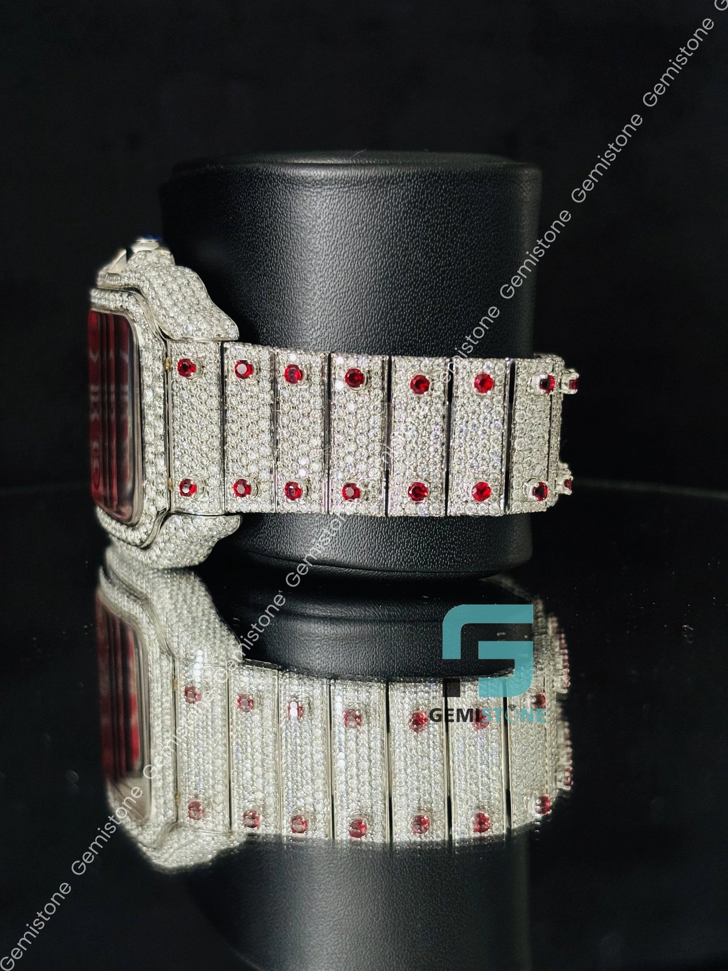 Moissanite Red Dial Iced Out Hip Hop Luxury Watch For Him