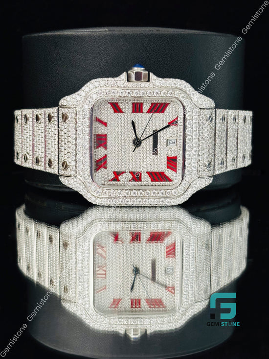 Moissanite Roman Number Wrist Watch for Men_s