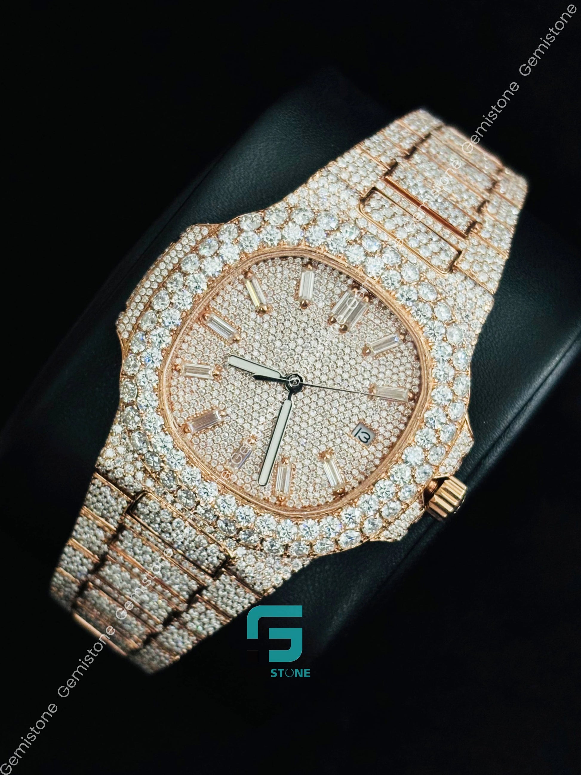 Moissanite Rose Gold Plated Patek Watch