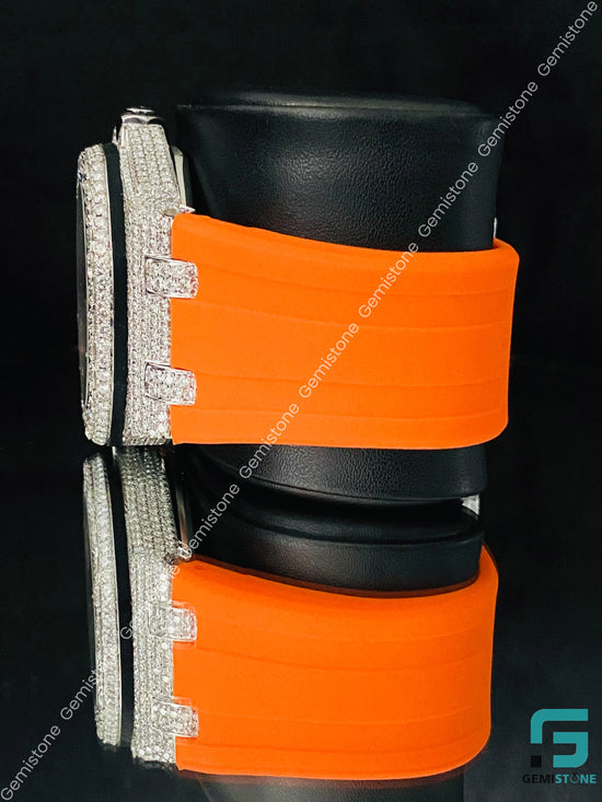 Moissanite Silicon Orange Belt Big Bezel Watch