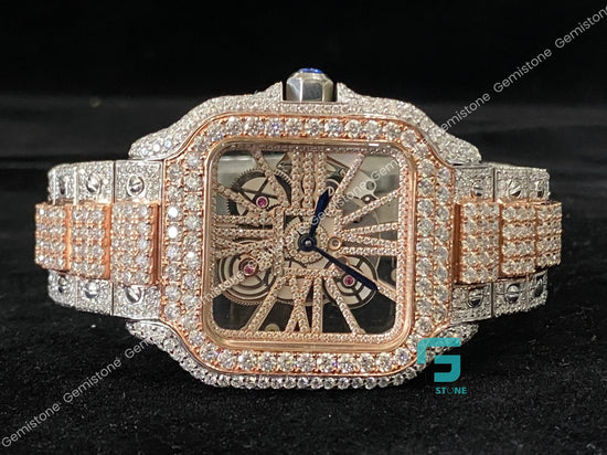 41MM Two Tone Fully Iced Out Skeleton Moissanite Watch Bust Down