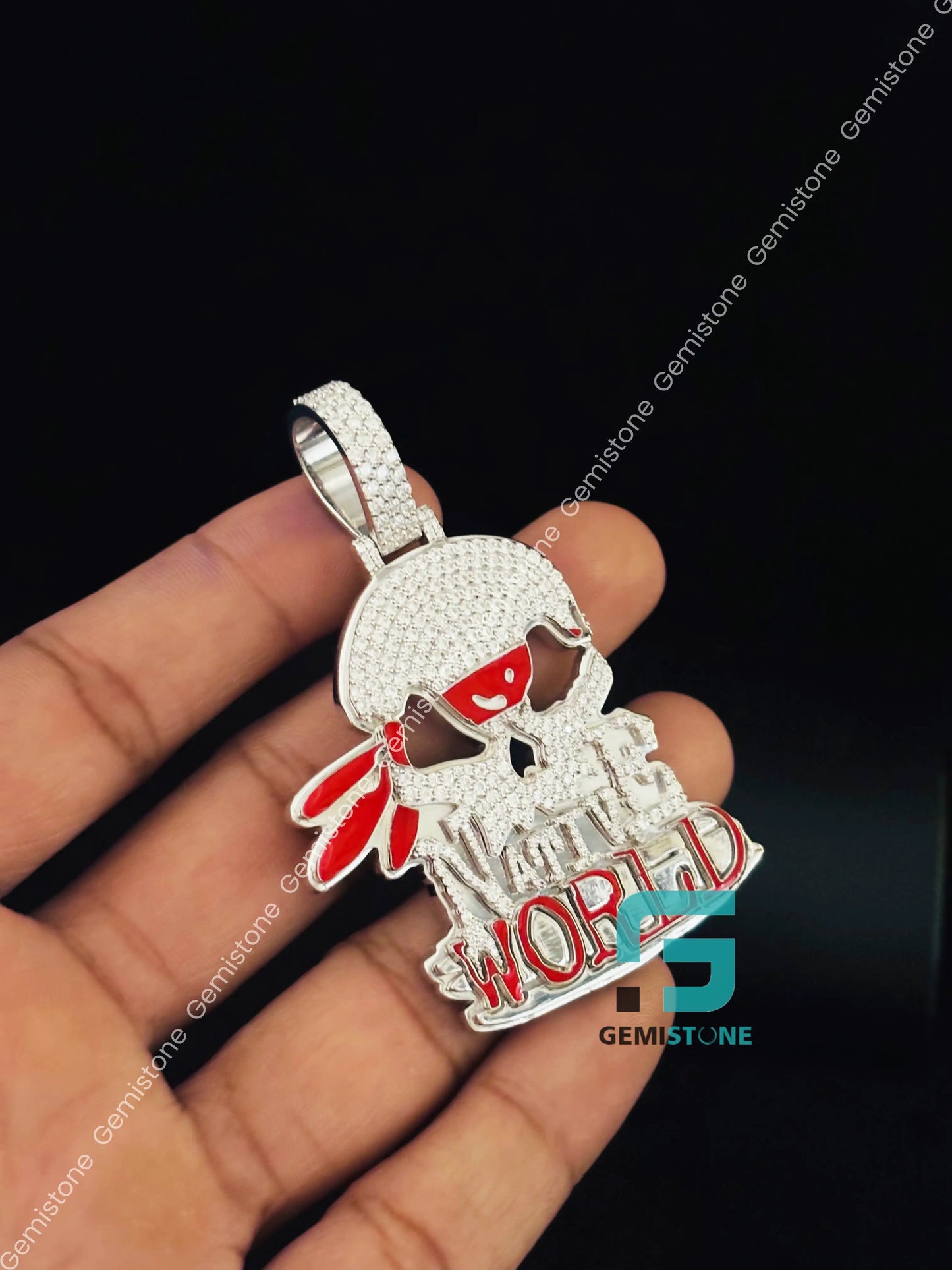 Moissanite Skull Head Iced Out Studded Studded Bust Down Pendant