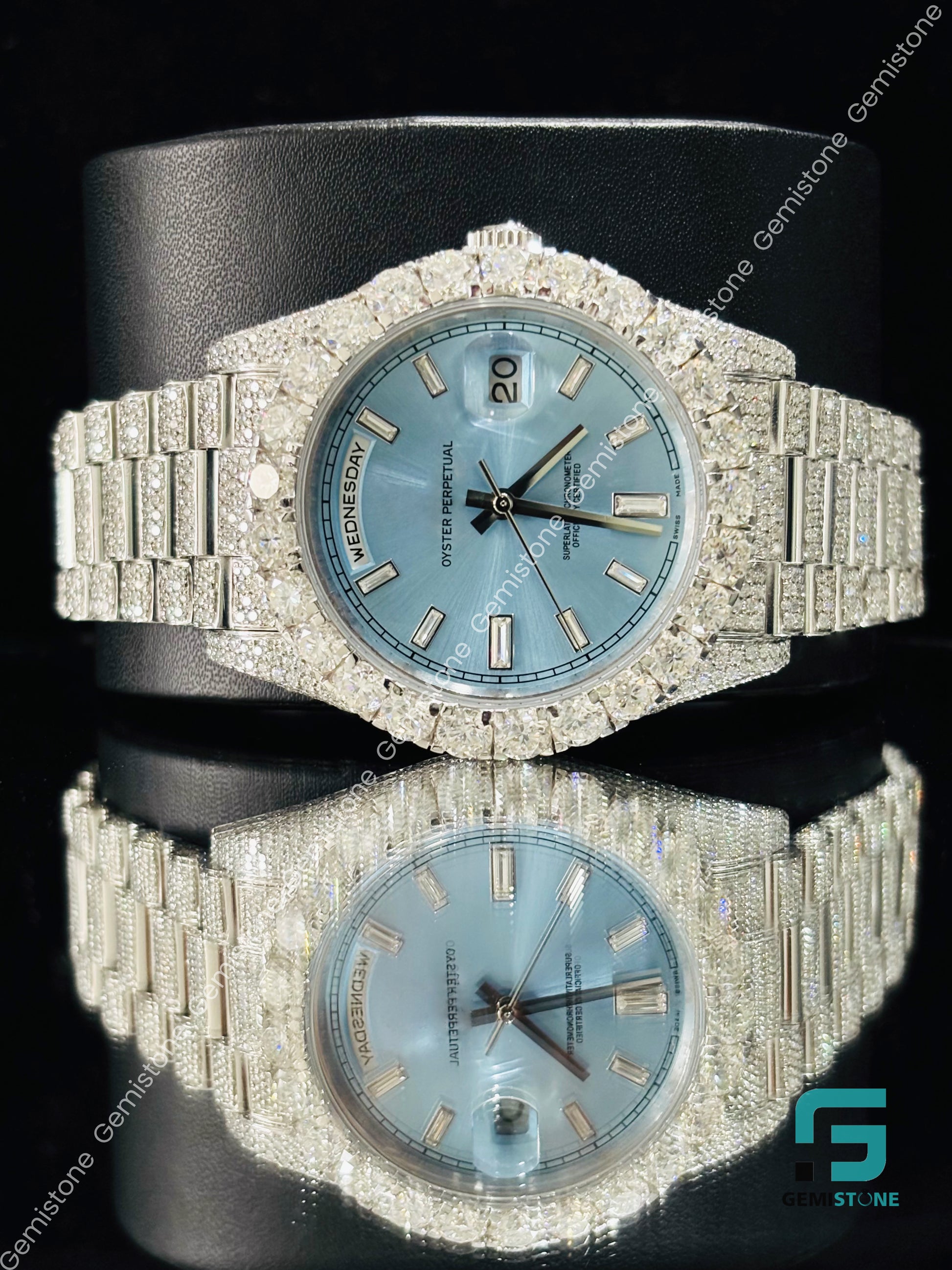 Sky Blue Dial Big Bezel Iced Out Hip Hop Moissanite Watch – Gemistone