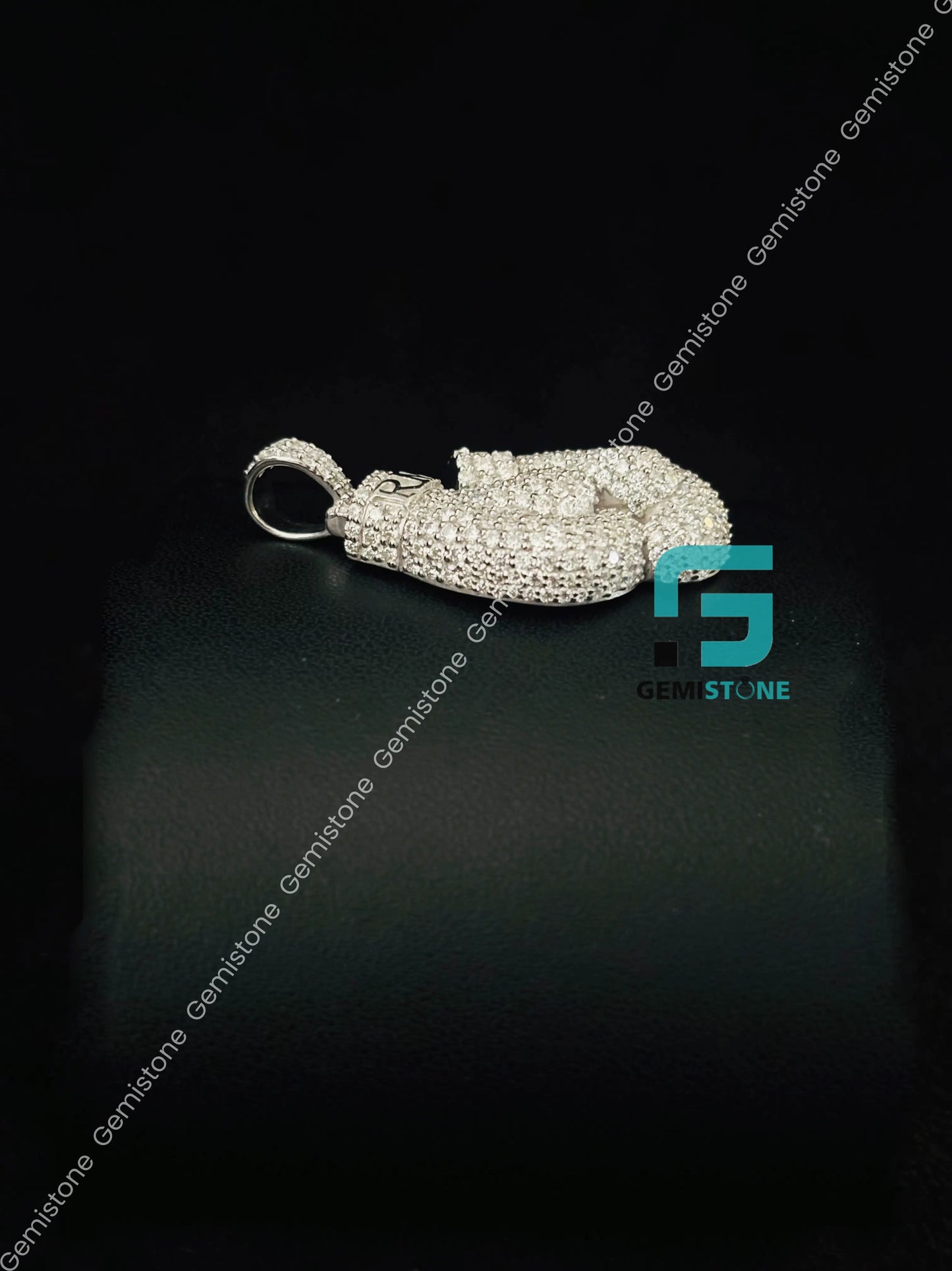 Moissanite Studded Boxing Gloves Hip Hop Pendant