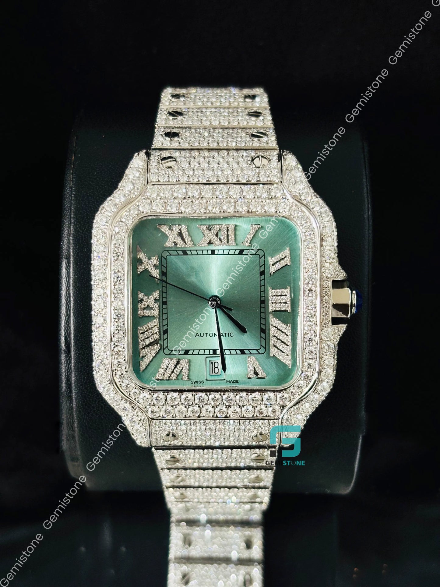 Moissanite Studded Roman Number Hip Hop Watch