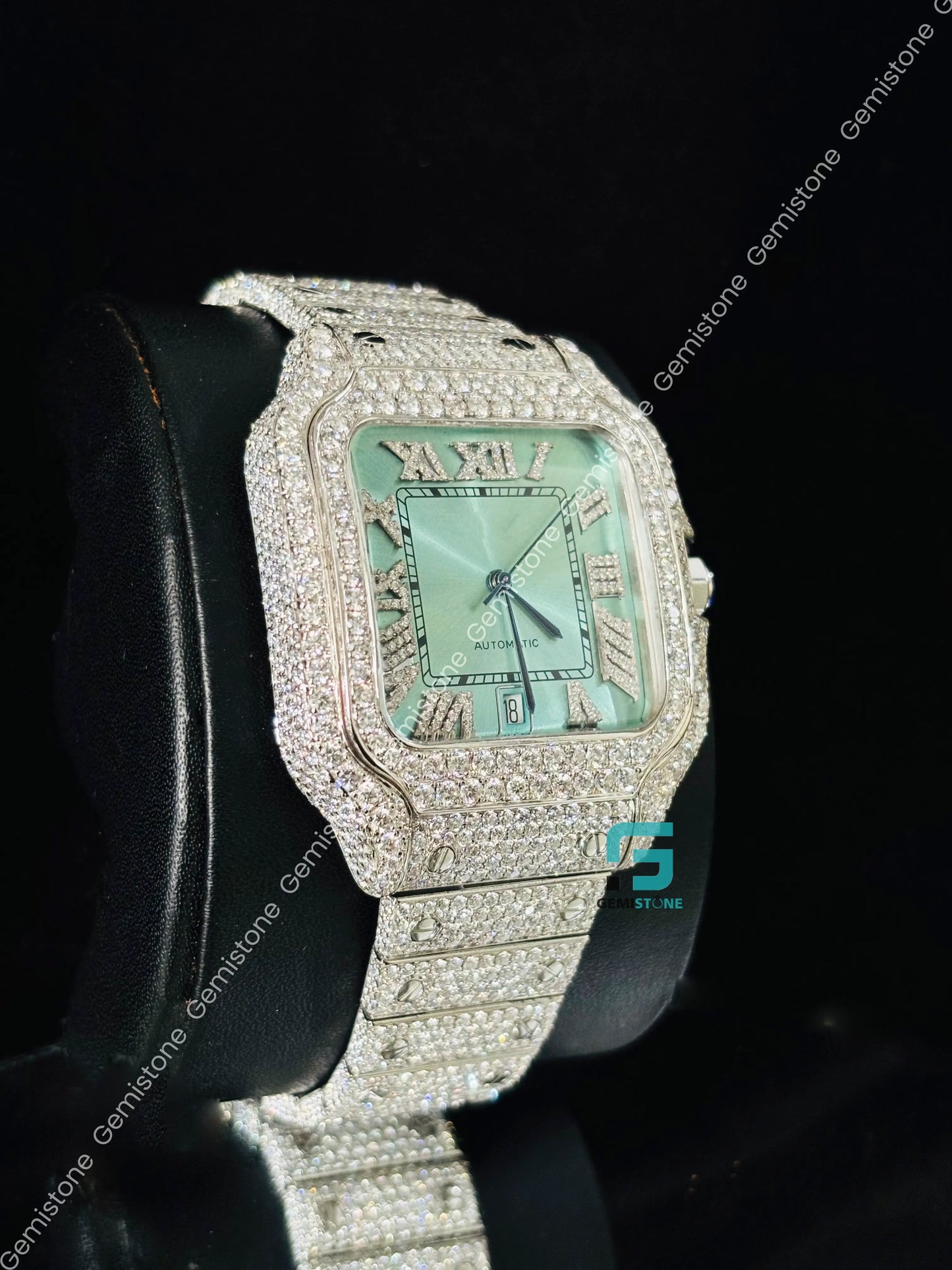 Moissanite Studded Roman Number Hip Hop Watch For Men