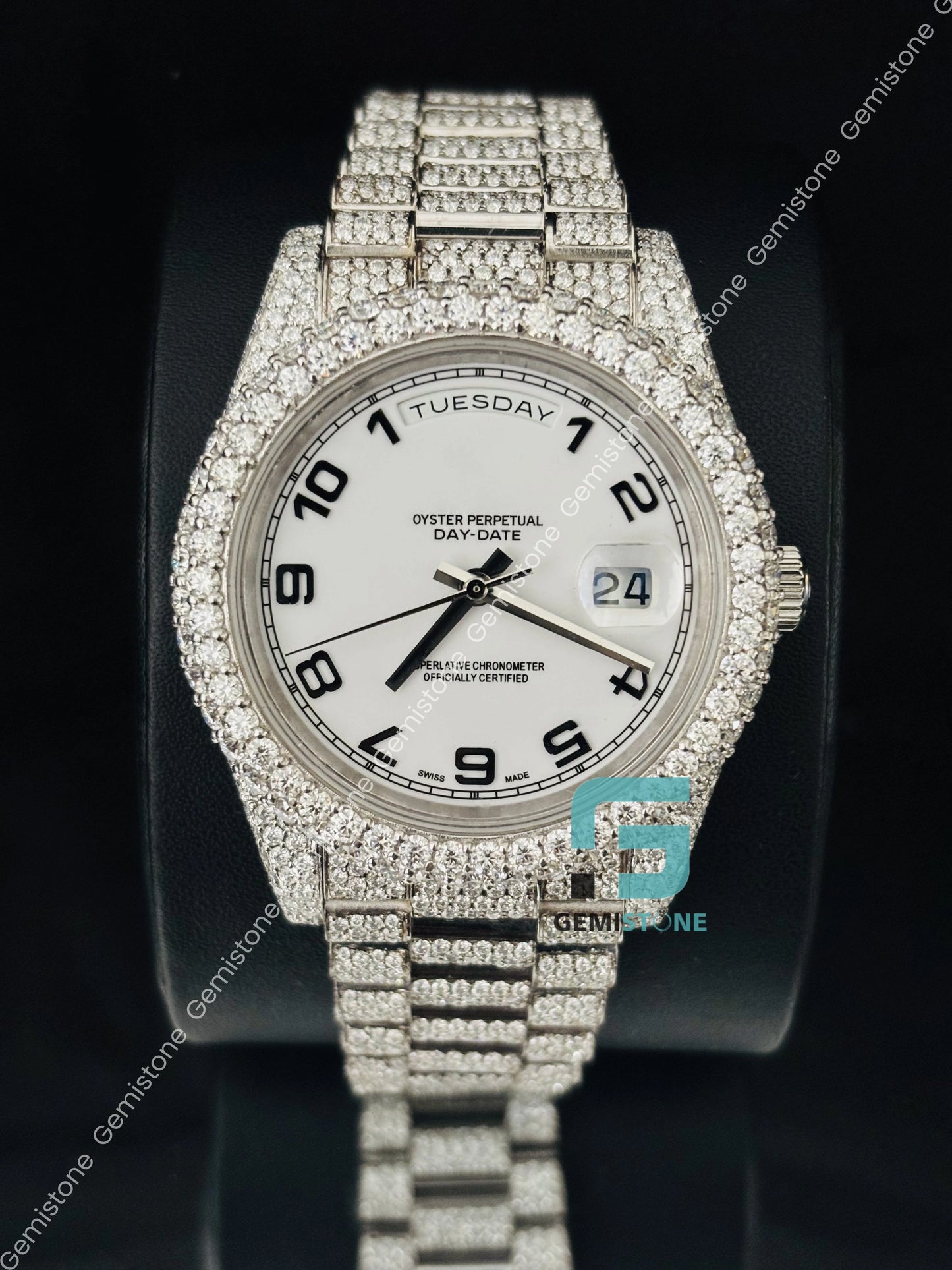 Moissanite White Dial Iced Out Hip Hop Watch