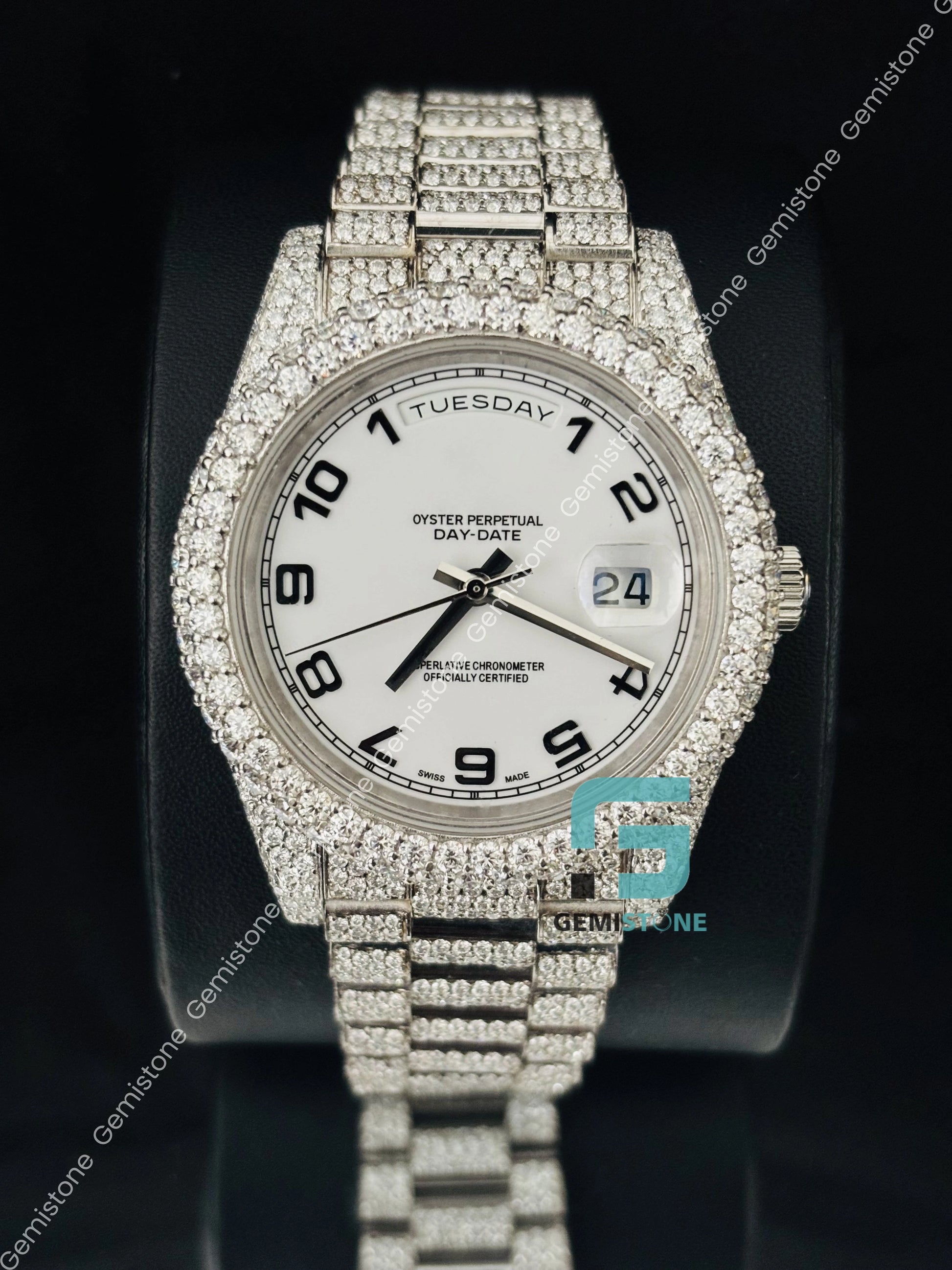 Moissanite White Dial Iced Out Hip Hop Watch