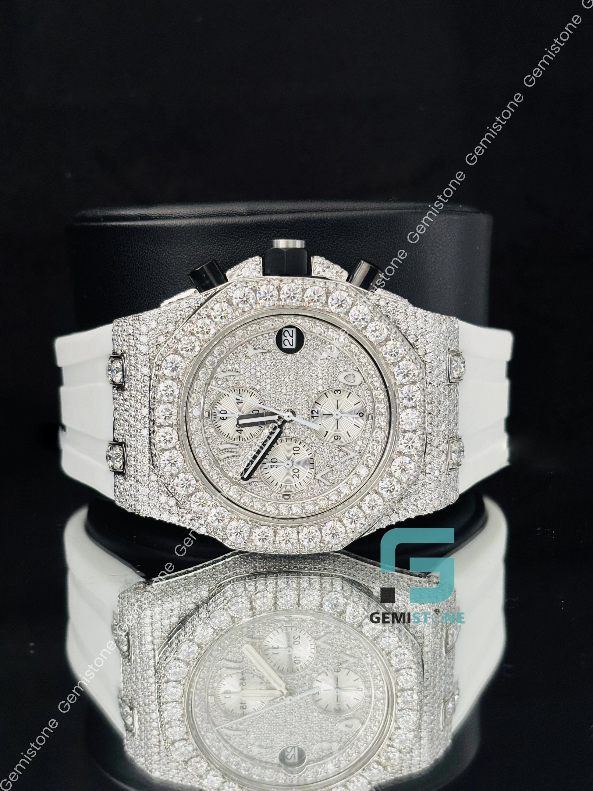 Moissanite White Silicon Belt Chronograph Watch