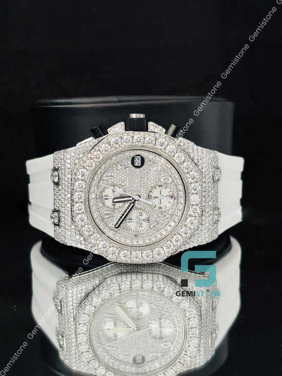 Moissanite White Silicon Belt Chronograph Watch