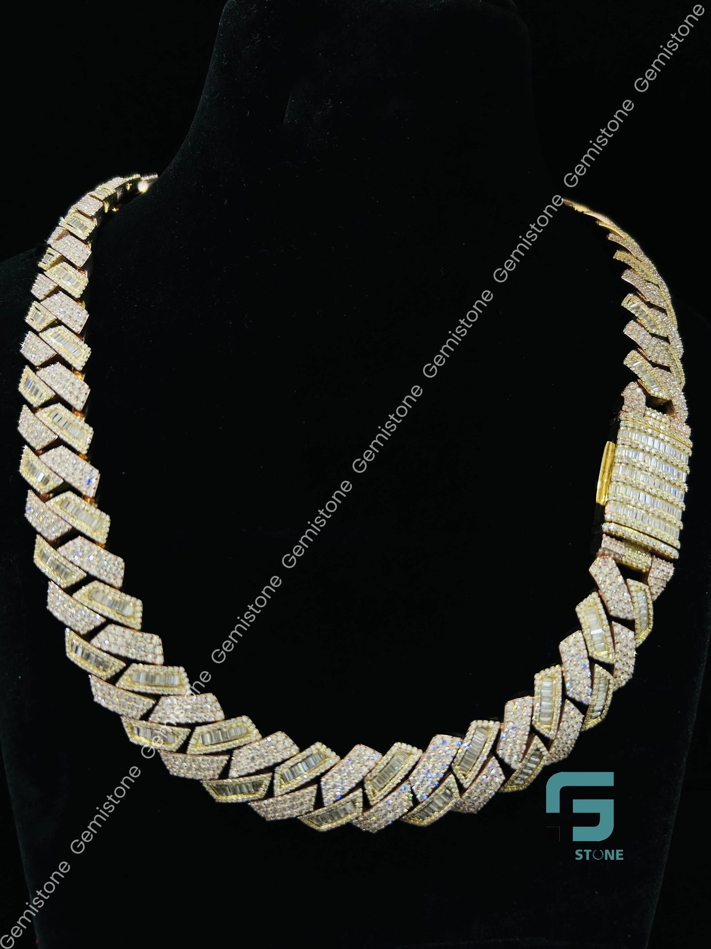 Moissanite Yellow Gold Plated Hip Hop Chain