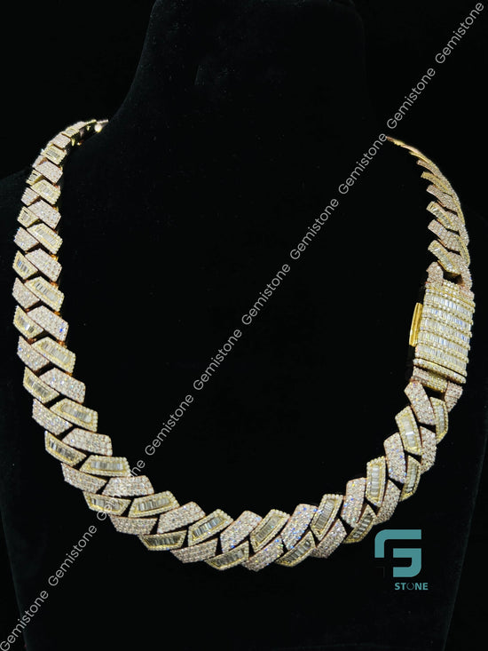 Moissanite Yellow Gold Plated Hip Hop Chain