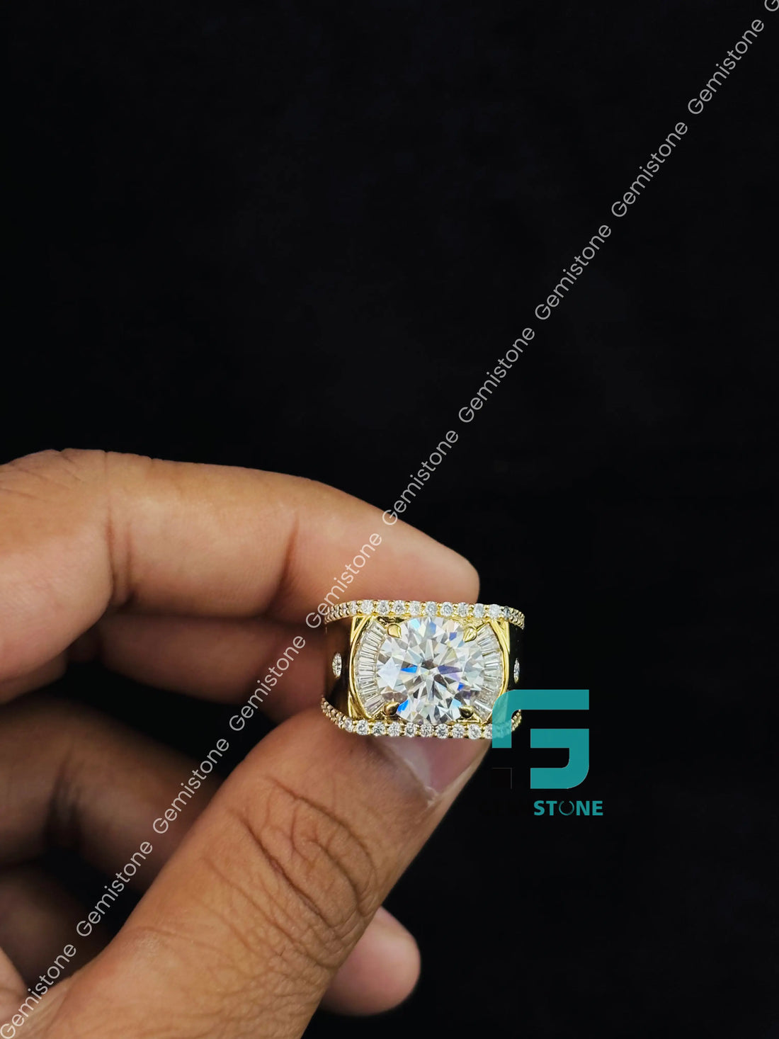 Moissanite Yellow Gold Plated Hip Hop Ring For Men