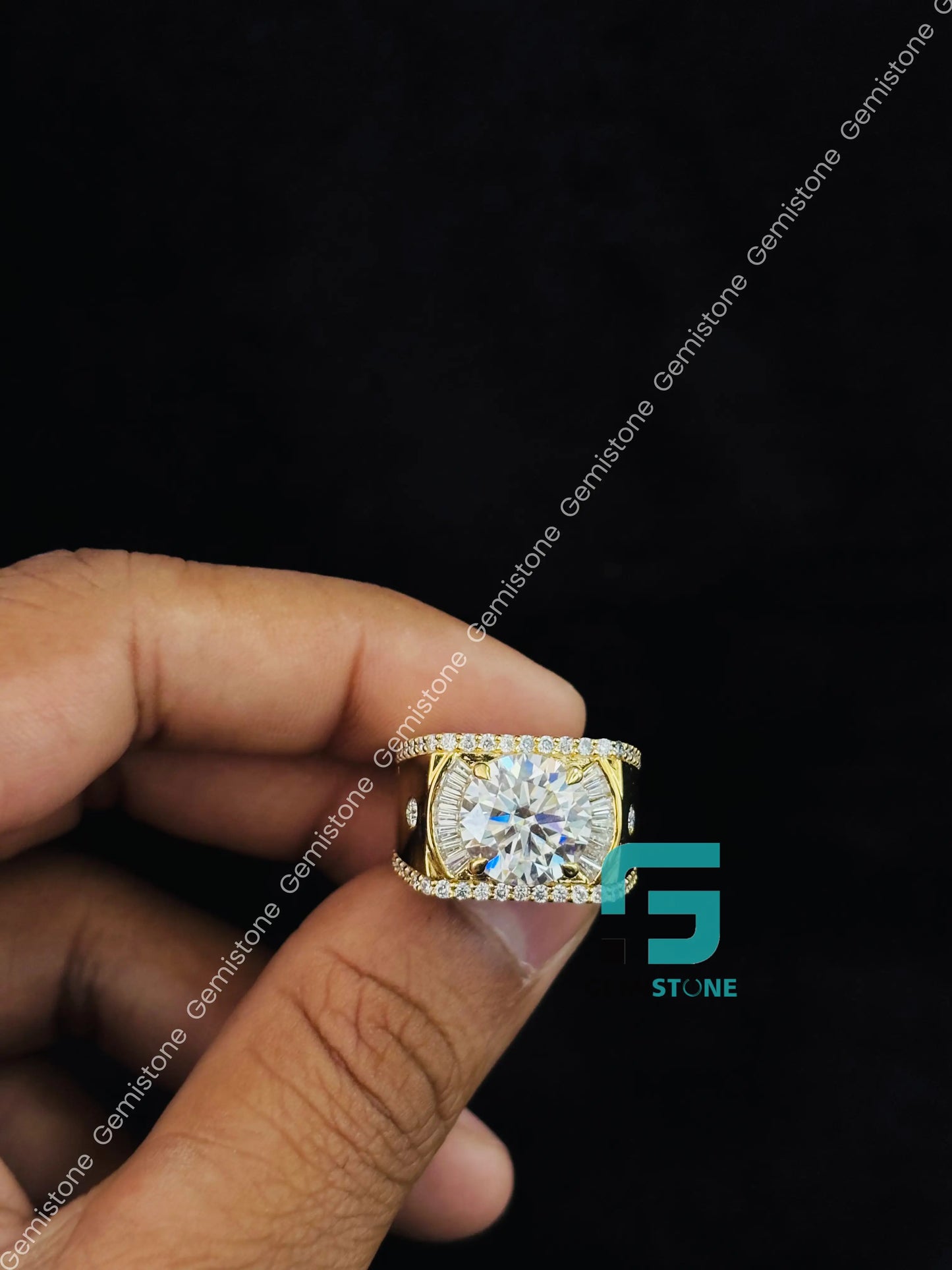 Moissanite Yellow Gold Plated Hip Hop Ring For Men