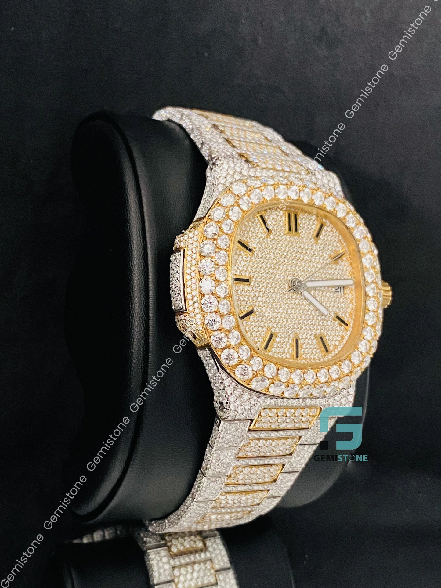 Moissanite Yellow Gold Plated Hip Hop VVS Watch