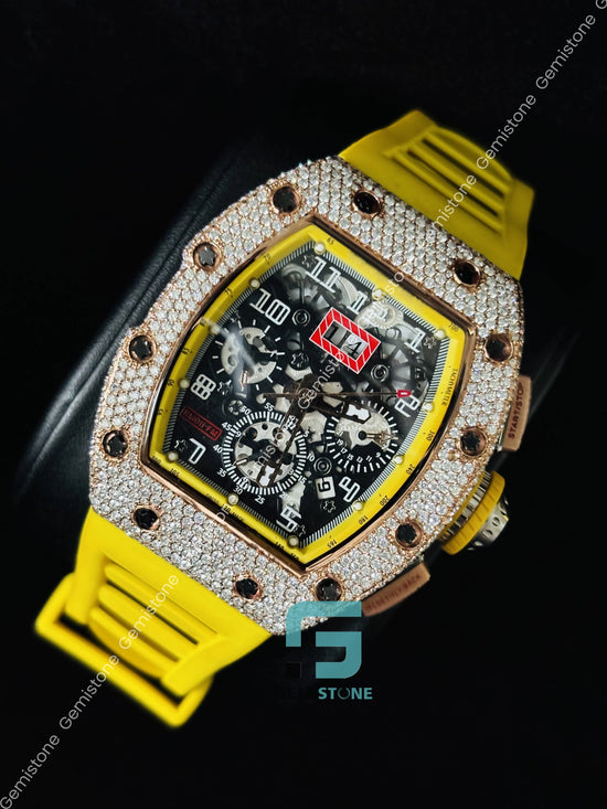 Moissanite Yellow Silicon Belt Hip Hop Watch