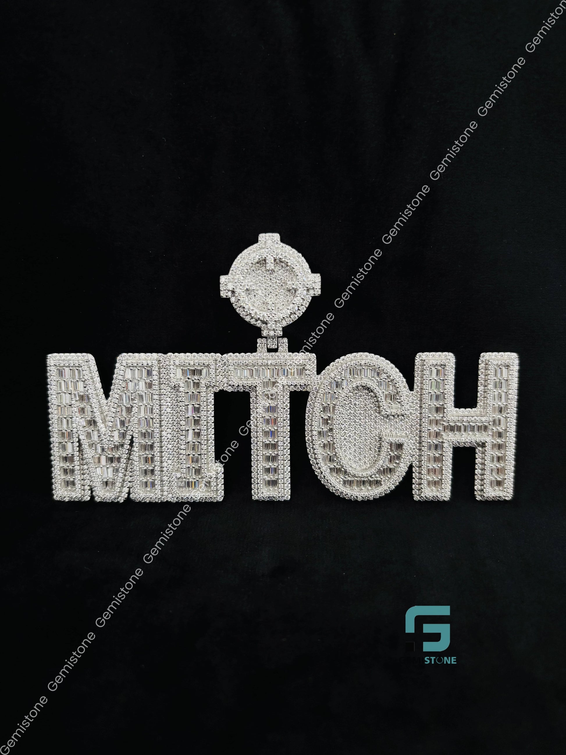 Moissanite baguette & Round Diamond Pendant
