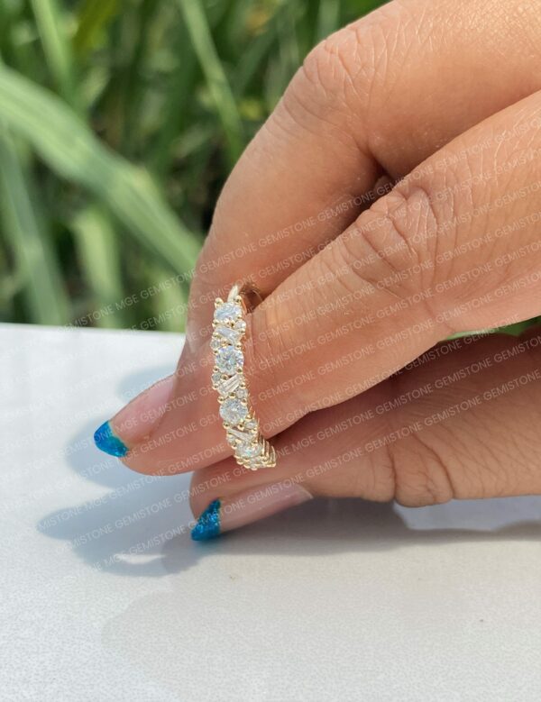 Round and Tapered Baguette Cut Moissanite Mosaic Diamond Wedding Band For Women | Half Eternity Matching Band