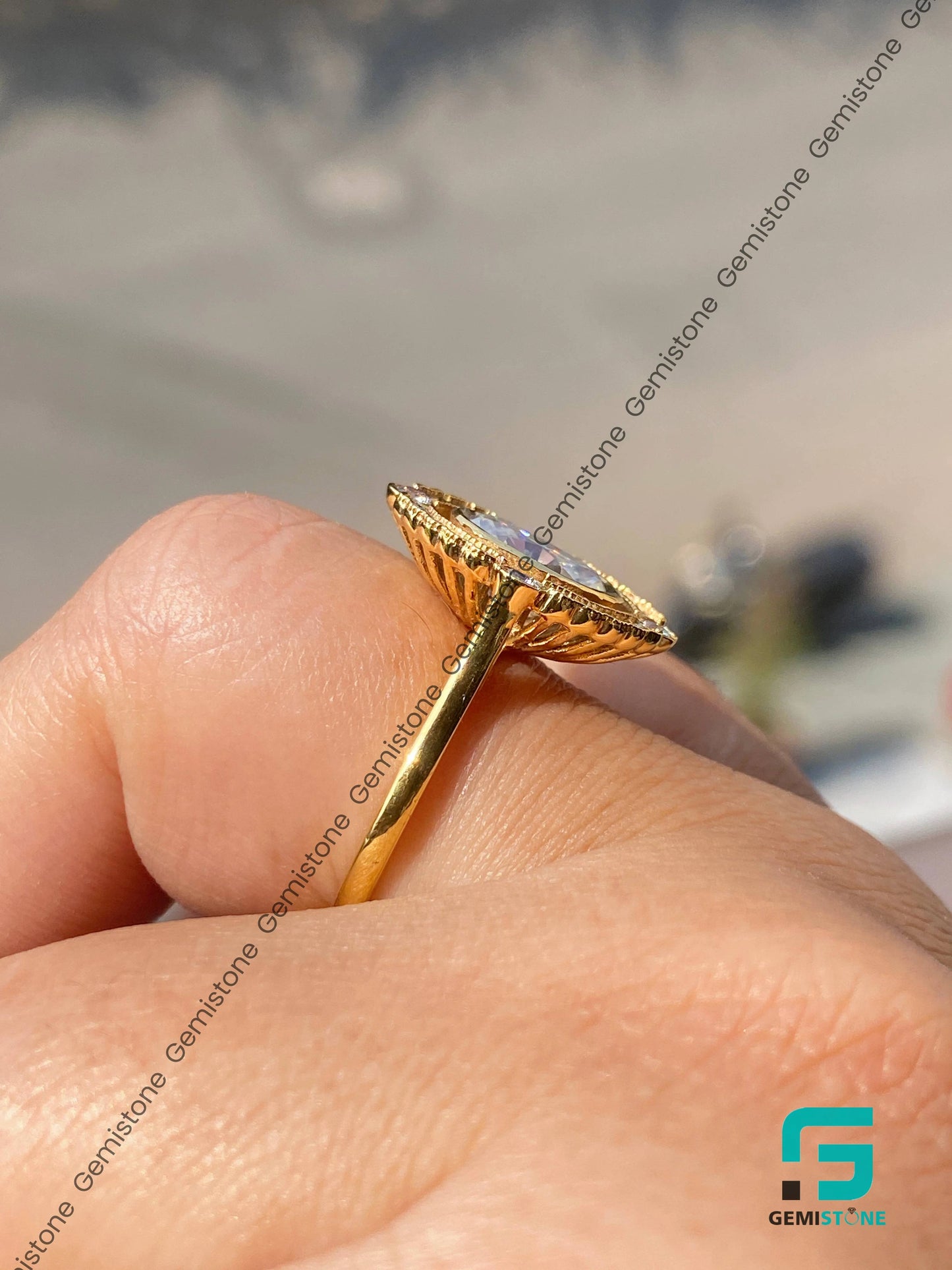 Mosaic Oval Cut Moissanite Ring Gift for Her