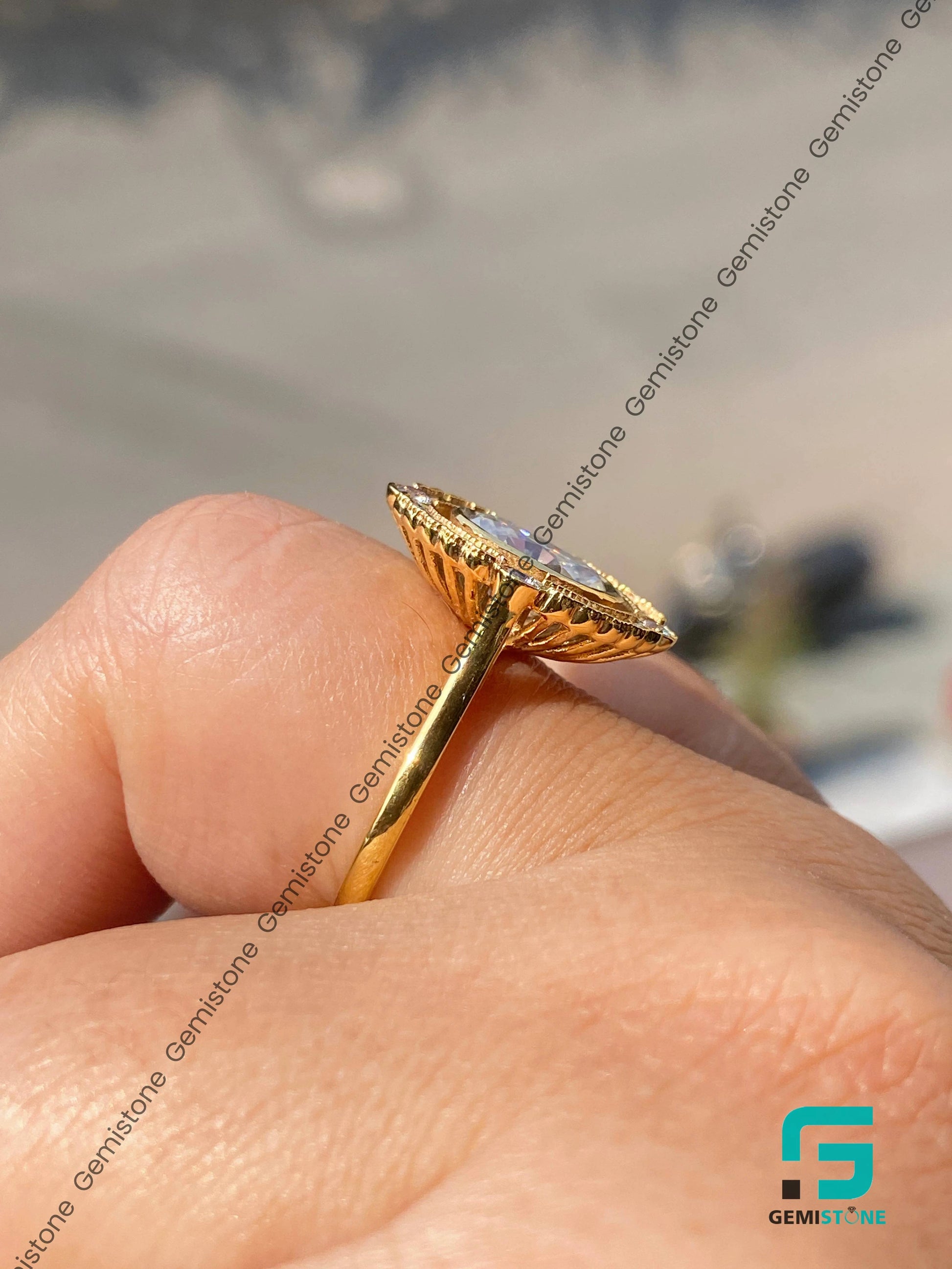 Mosaic Oval Cut Moissanite Ring Gift for Her