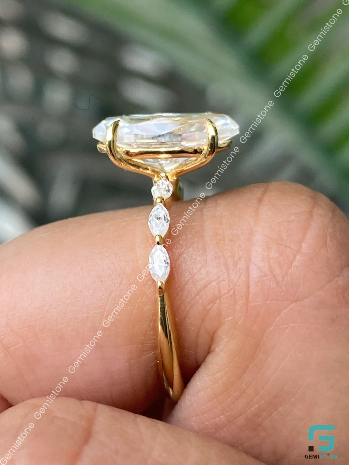 Moval Cut Moissanite Marquise Pave Band Wedding Ring