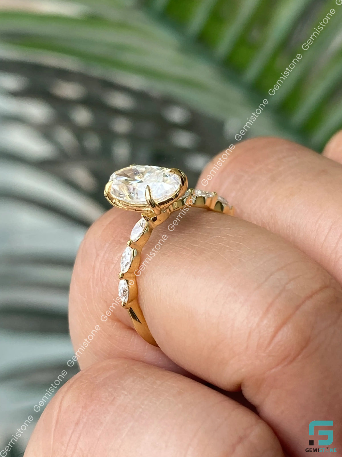 Moval Cut Moissanite Marquise Pave Band Wedding Ring For Women